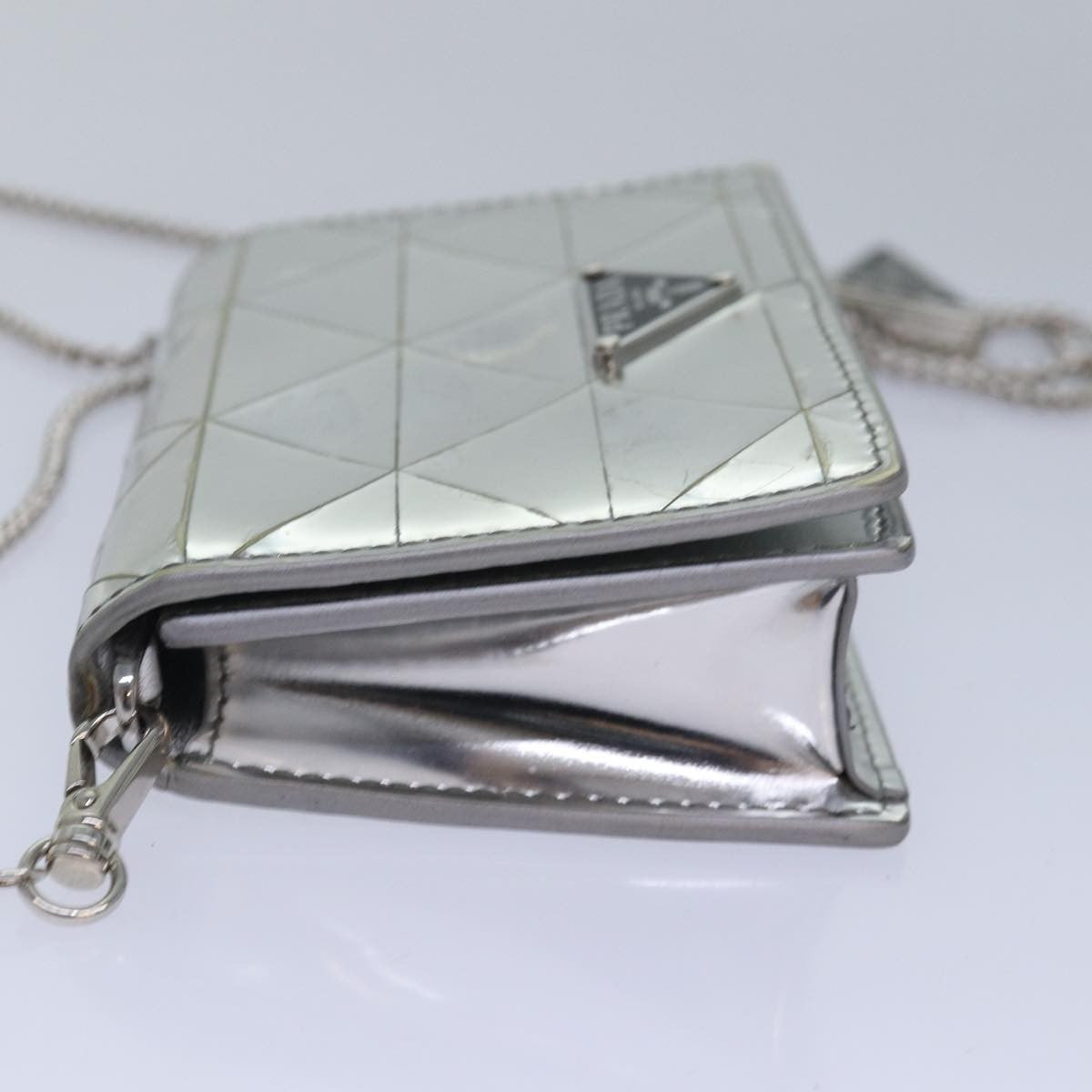 Prada Chain Embellished Leather Silver Leather Wallets Accessory (Pre-Owned)