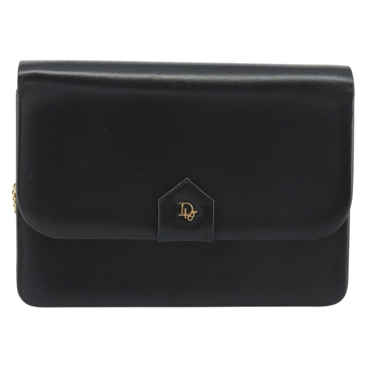 Christian Dior Vintage Clipper Closure Clutch With Logo Leather Black Leather Crossbody Bag Bag (Pre-Owned)