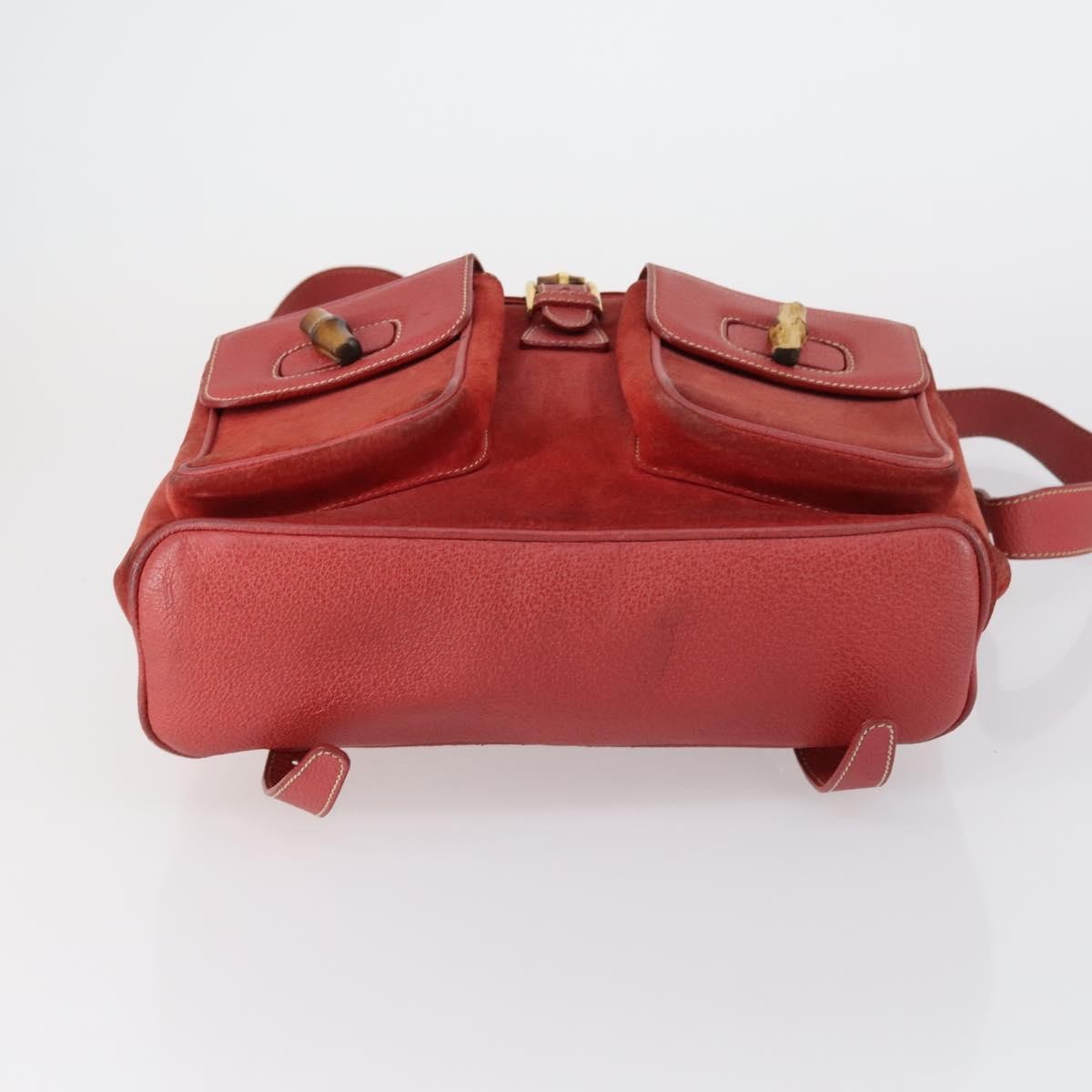 Gucci Vintage Bamboo Suede Red Suede Backpack Bag (Pre-Owned)