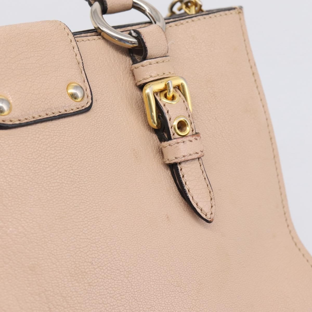 Miu Miu Madras Convertible Lock Leather Beige Leather Tote Bag Bag (Pre-Owned)