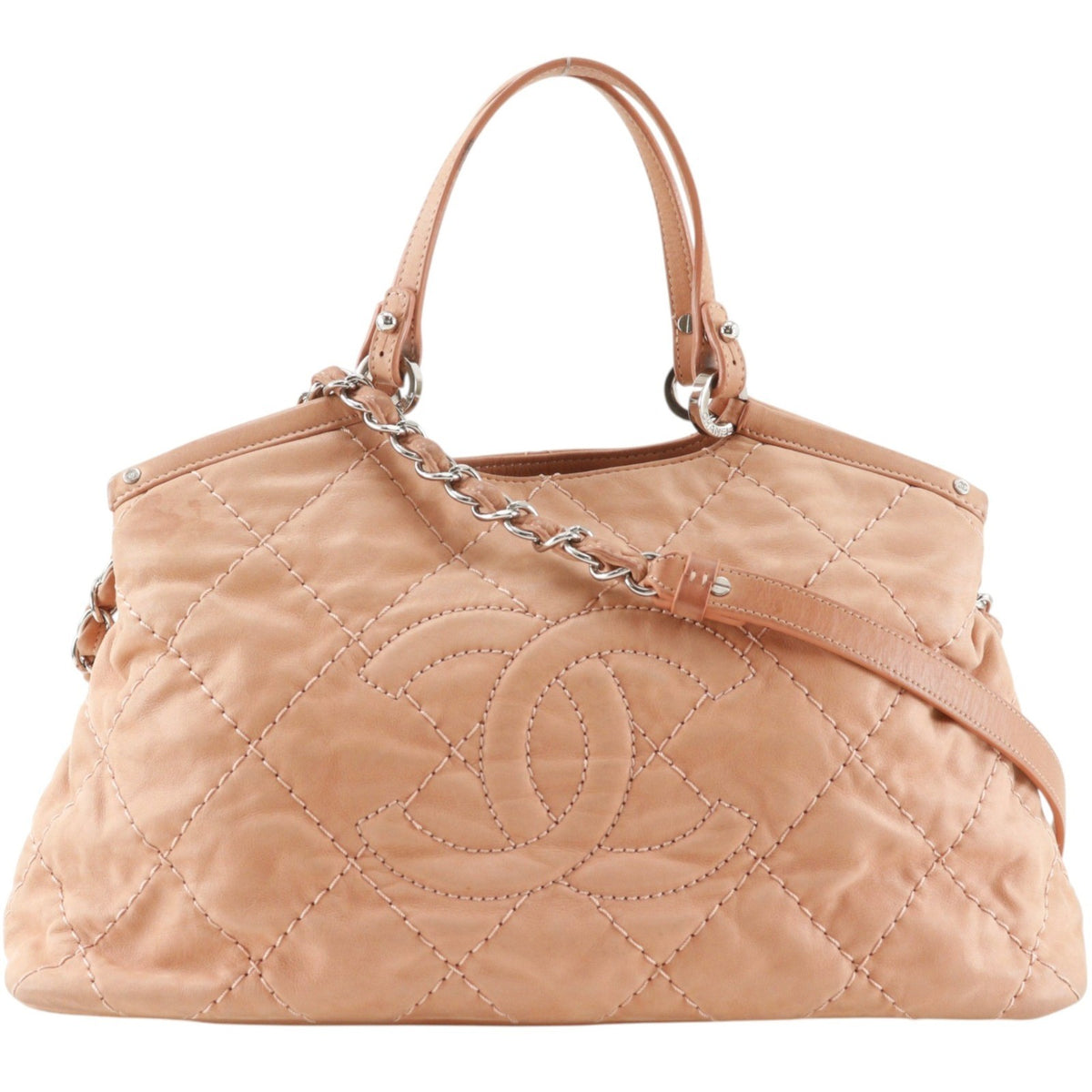 Chanel Cc Sea Hit Quilted Iridescent Calfskin Pink Leather Tote Bag Bag (Pre-Owned)