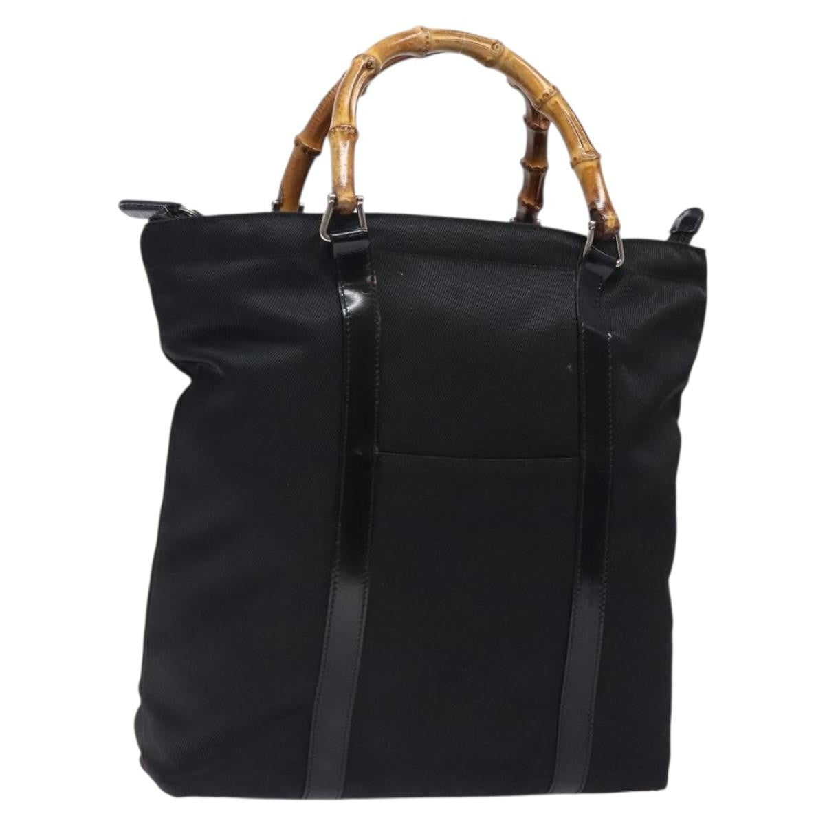 Gucci Vintage Bamboo Handle Tote Nylon Black Nylon Tote Bag Bag (Pre-Owned)