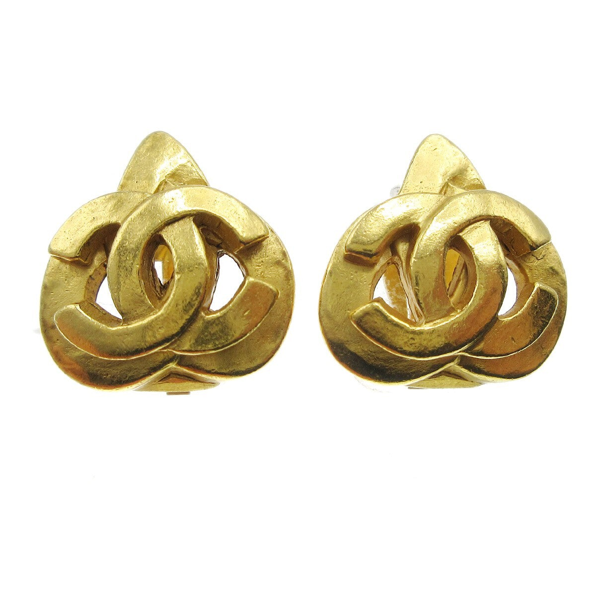 Chanel Vintage Cc Heart Clip-On Metal Gold Gold_Plated Earrings Jewelry (Pre-Owned)