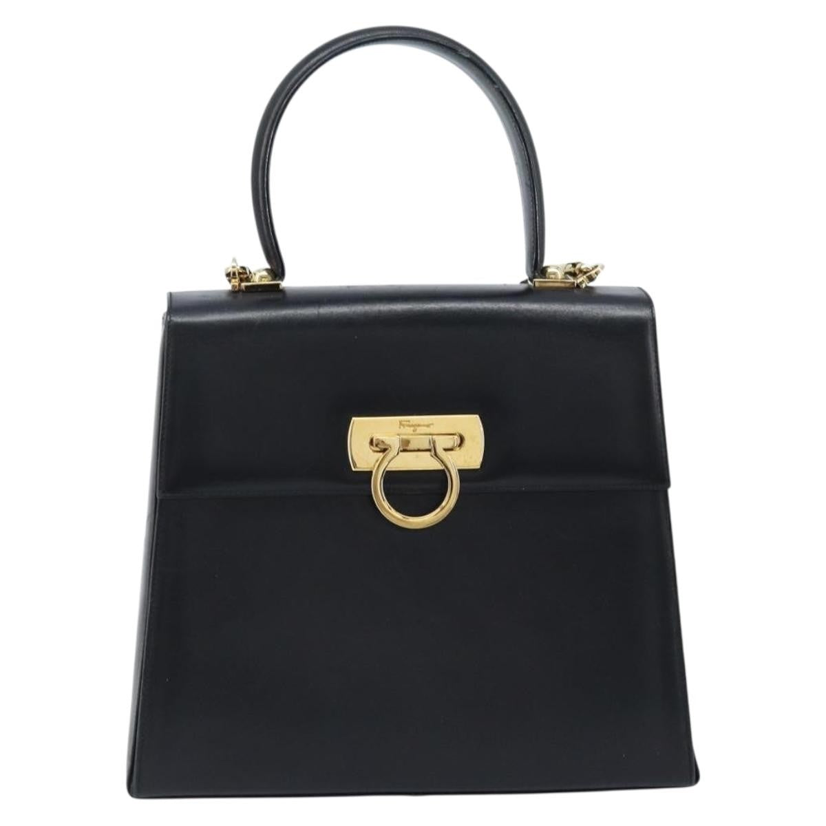 Salvatore Ferragamo Gancini Convertible Top Handle Leather Black Leather Handbag (Pre-Owned)