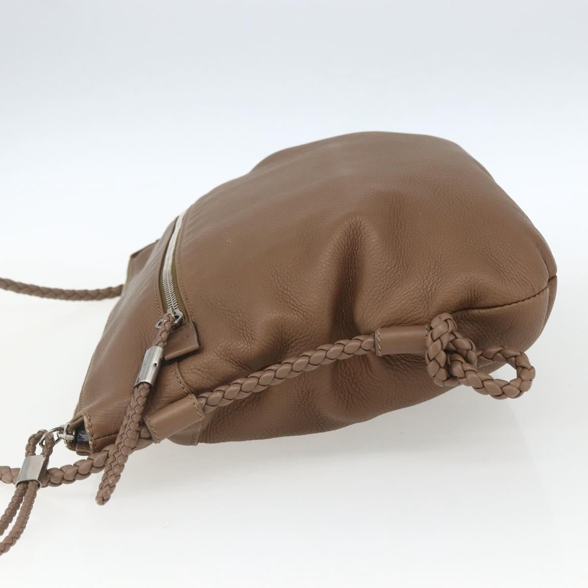 Gucci Braided Strap Zip Messenger Leather Brown Leather Shoulder Bag Bag (Pre-Owned)