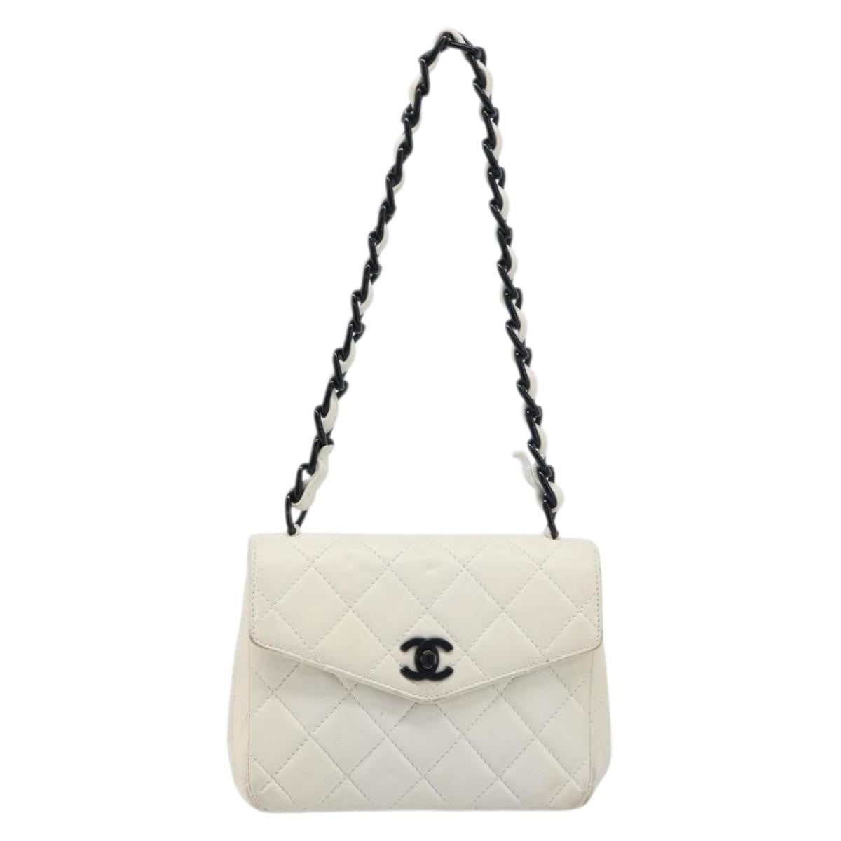 Chanel Vintage Envelope Flap Quilted Lambskin White Leather Shoulder Bag Bag (Pre-Owned)