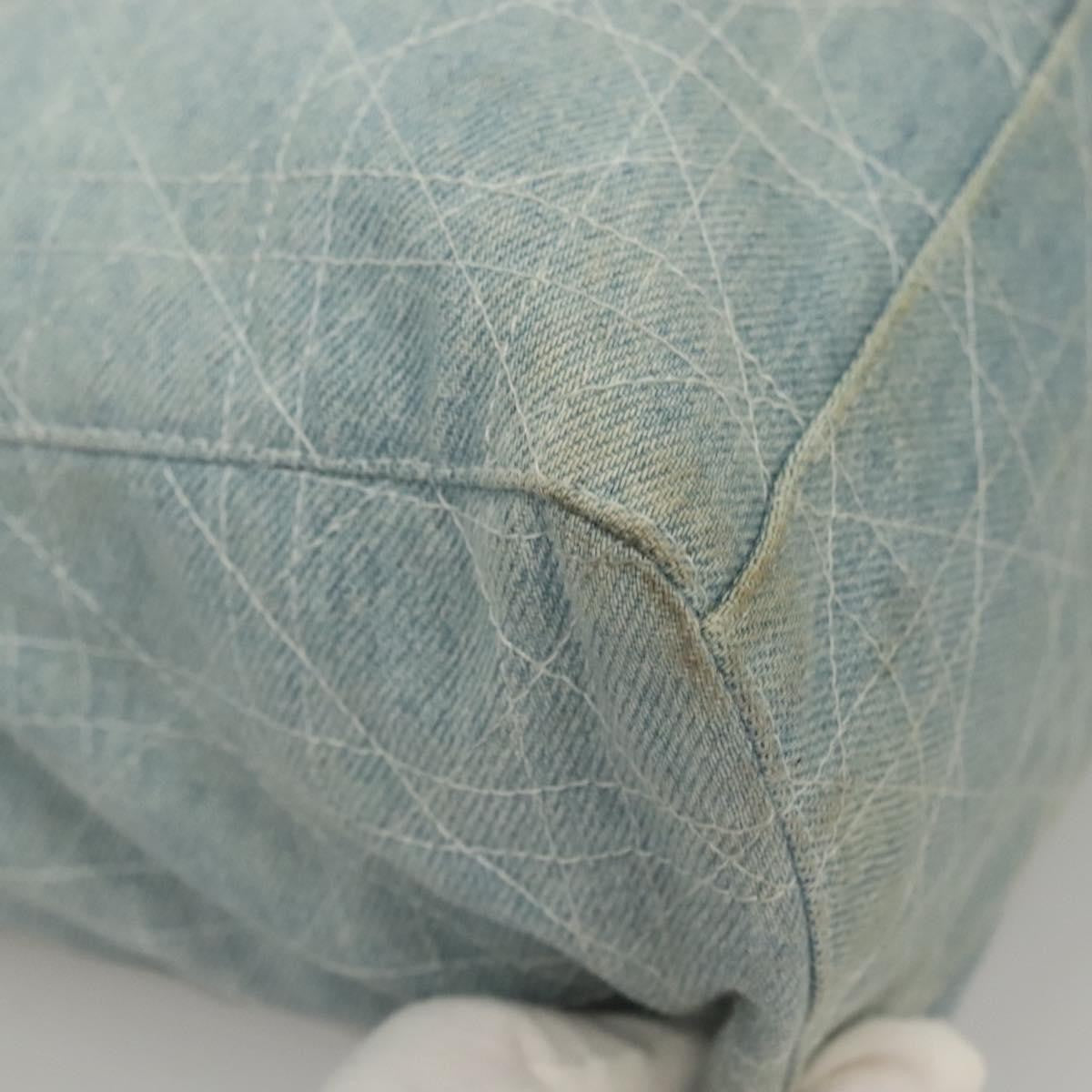Christian Dior Vintage Lady Dior Cannage Quilt Denim Blue Canvas Tote Bag Bag (Pre-Owned)