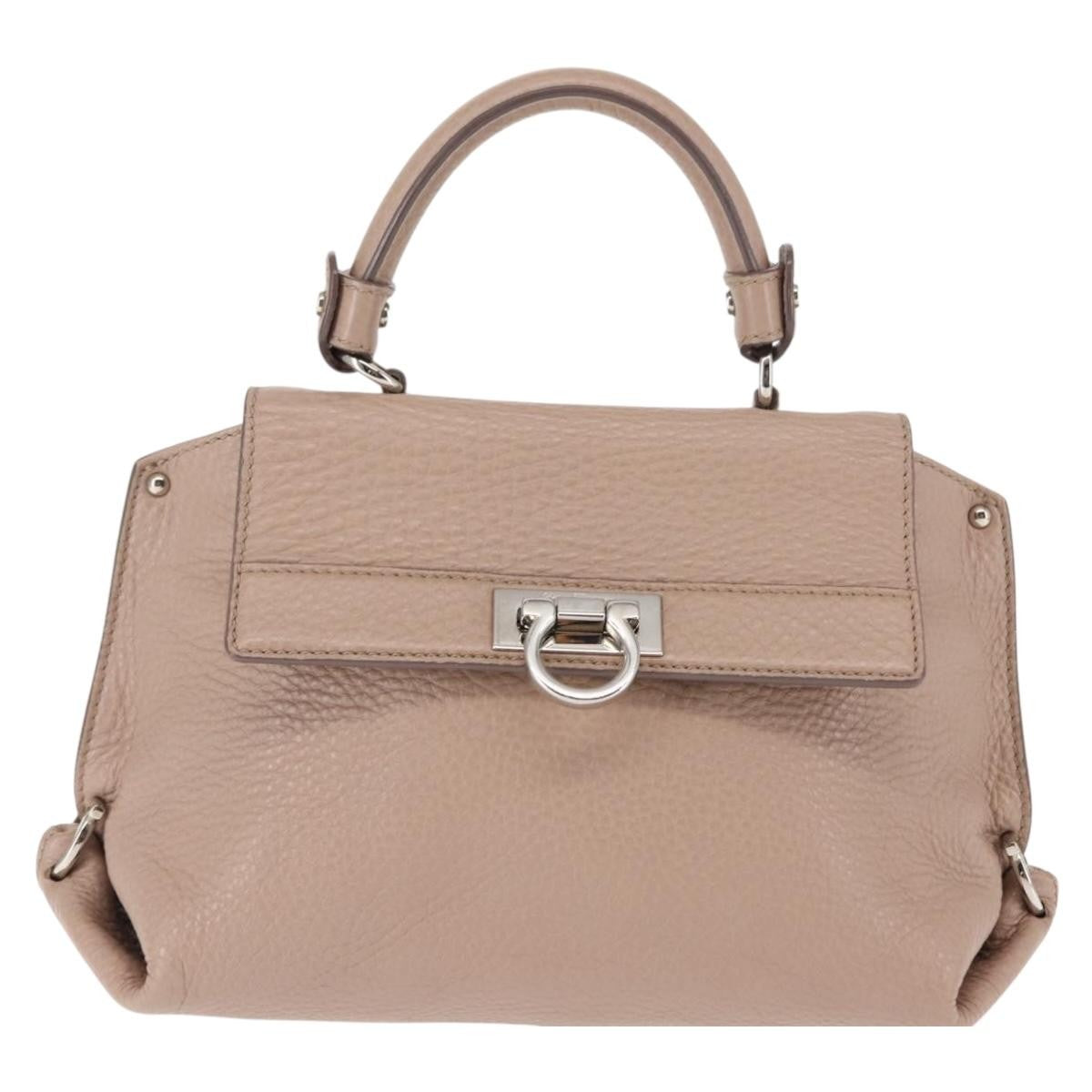 Salvatore Ferragamo Sofia Satchel Grainy Leather Beige Leather Handbag (Pre-Owned)