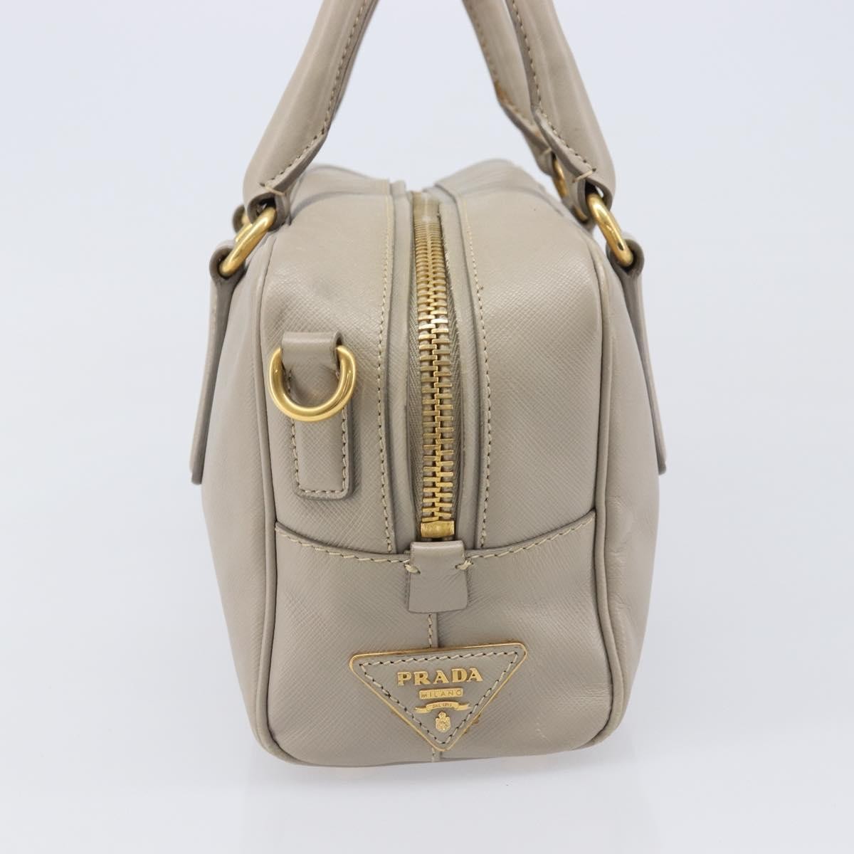 Prada Convertible Bauletto Saffiano Leather Gray Leather Handbag (Pre-Owned)
