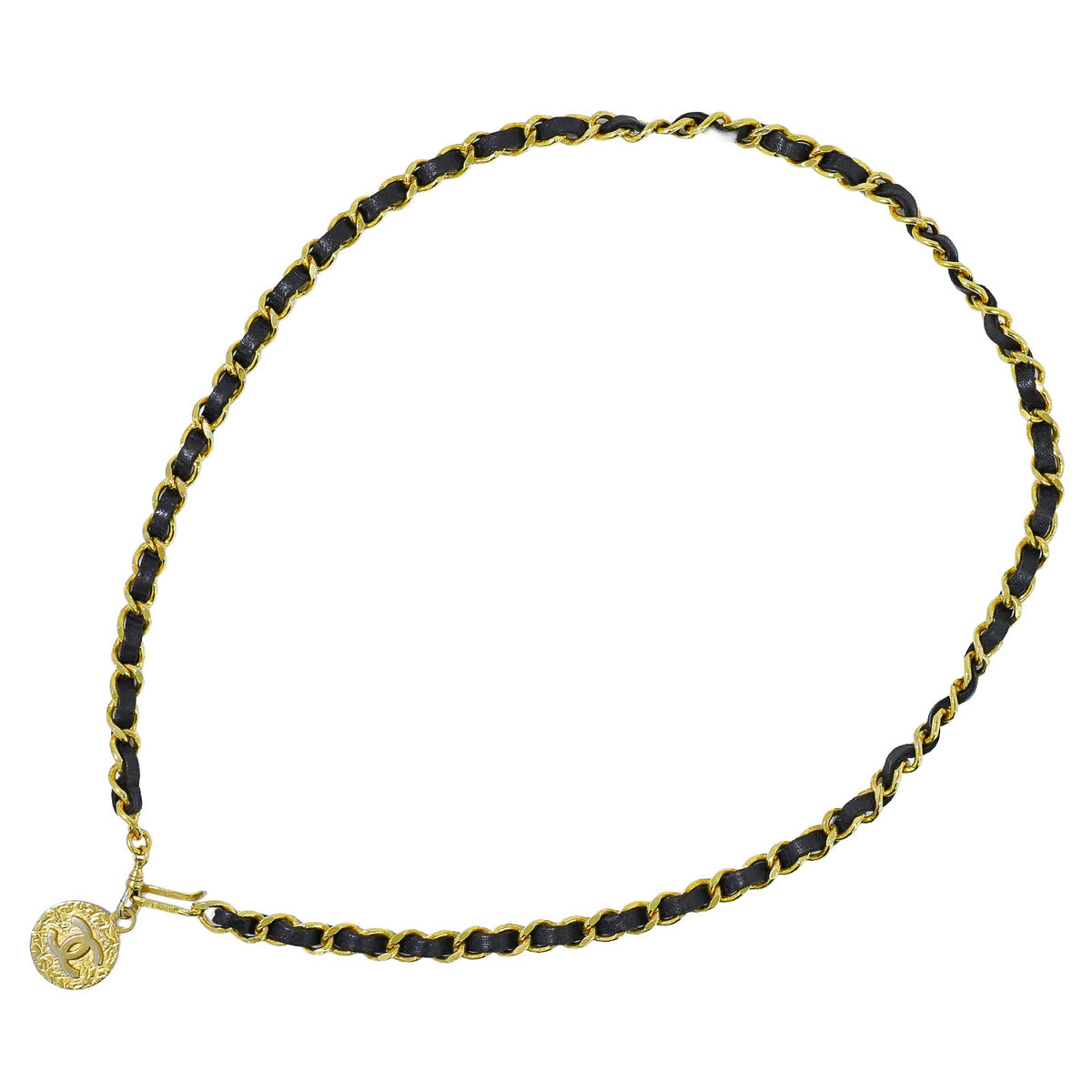 Chanel Vintage Logo Chain Belt Metal And Leather Gold Gold_Plated Belts Accessory (Pre-Owned)