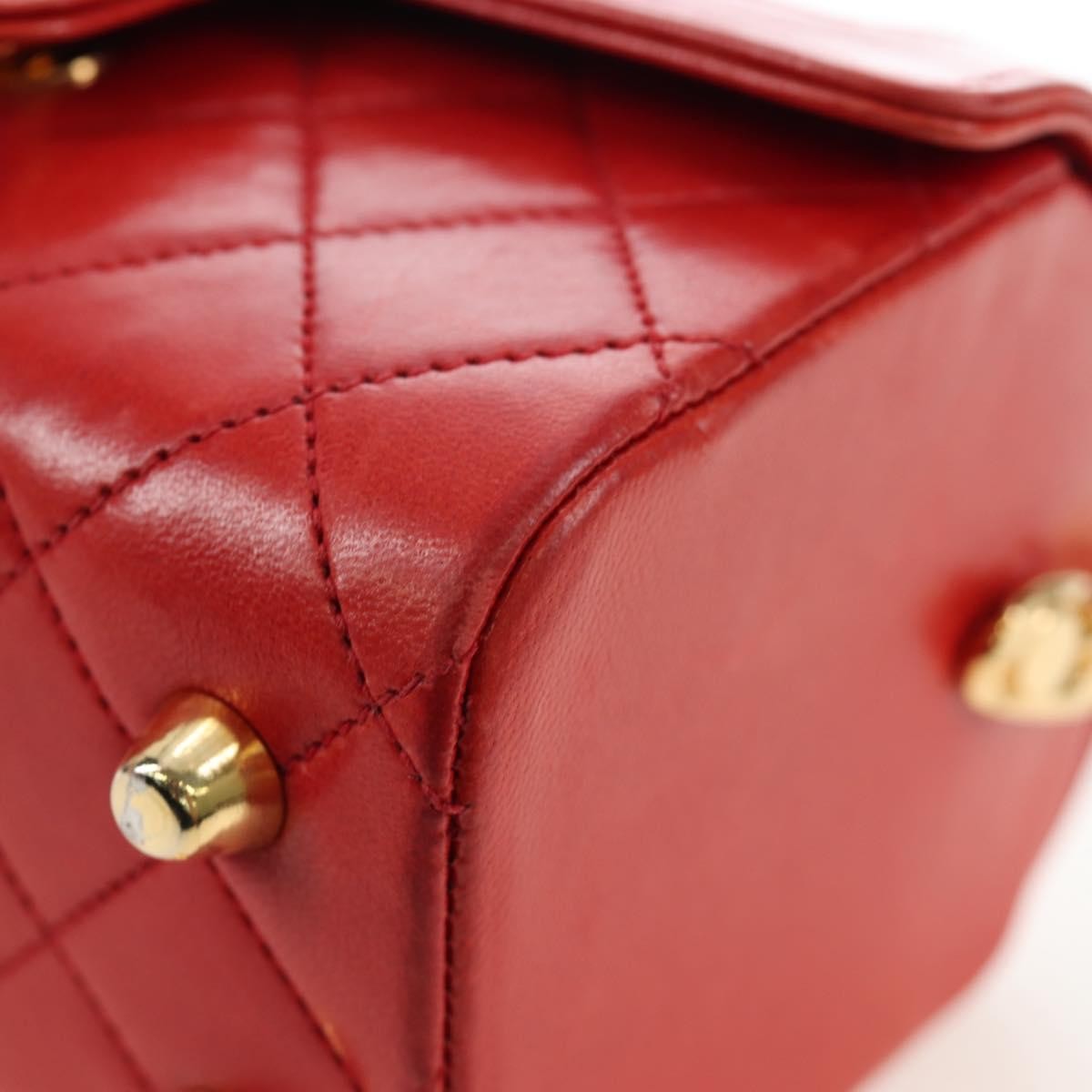 Chanel Vintage Mademoiselle Top Handle Flap Quilted Leather Red Leather Handbag (Pre-Owned)