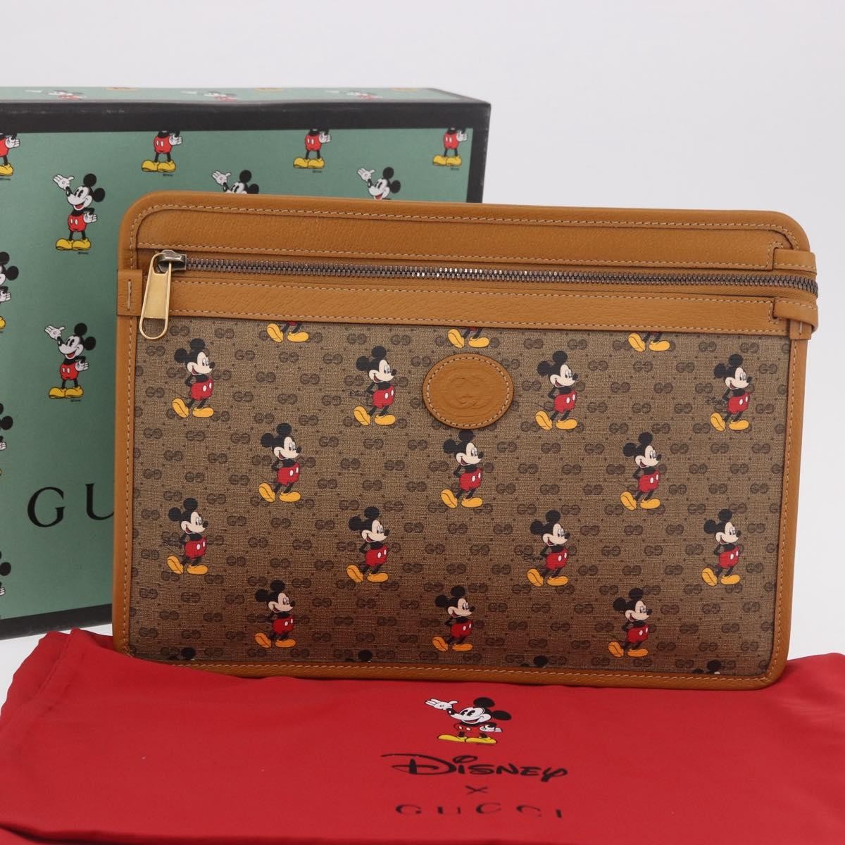 Gucci Disney Mickey Mouse Front Zip Printed Mini Gg Coated Canvas Beige Canvas Clutche & Pouche Bag (Pre-Owned)