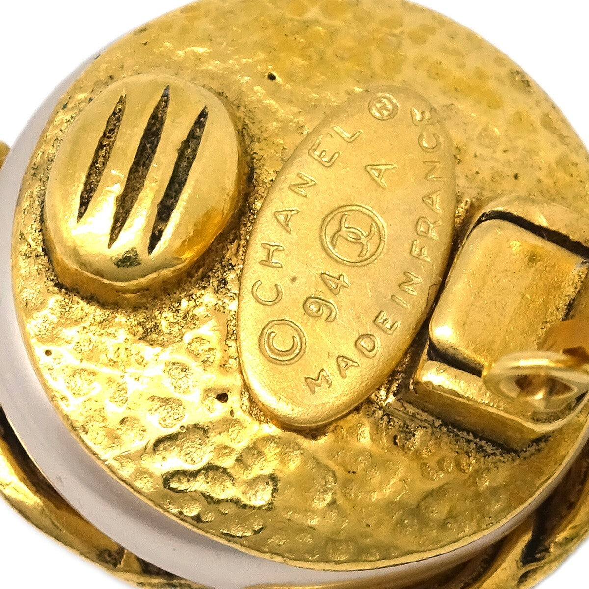 Chanel Vintage Triple Cc Metal Gold Gold_Plated Earrings Jewelry (Pre-Owned)