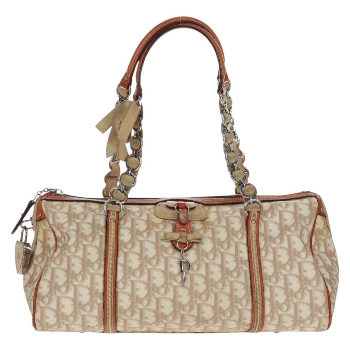 Christian Dior Vintage Trotter Romantique Boston Diorissimo Coated Canvas Beige Canvas Handbag (Pre-Owned)