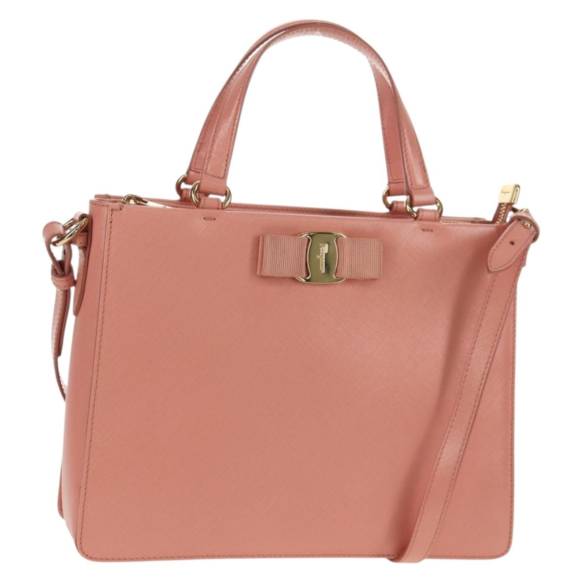 Salvatore Ferragamo Vala Leather Pink Leather Handbag (Pre-Owned)