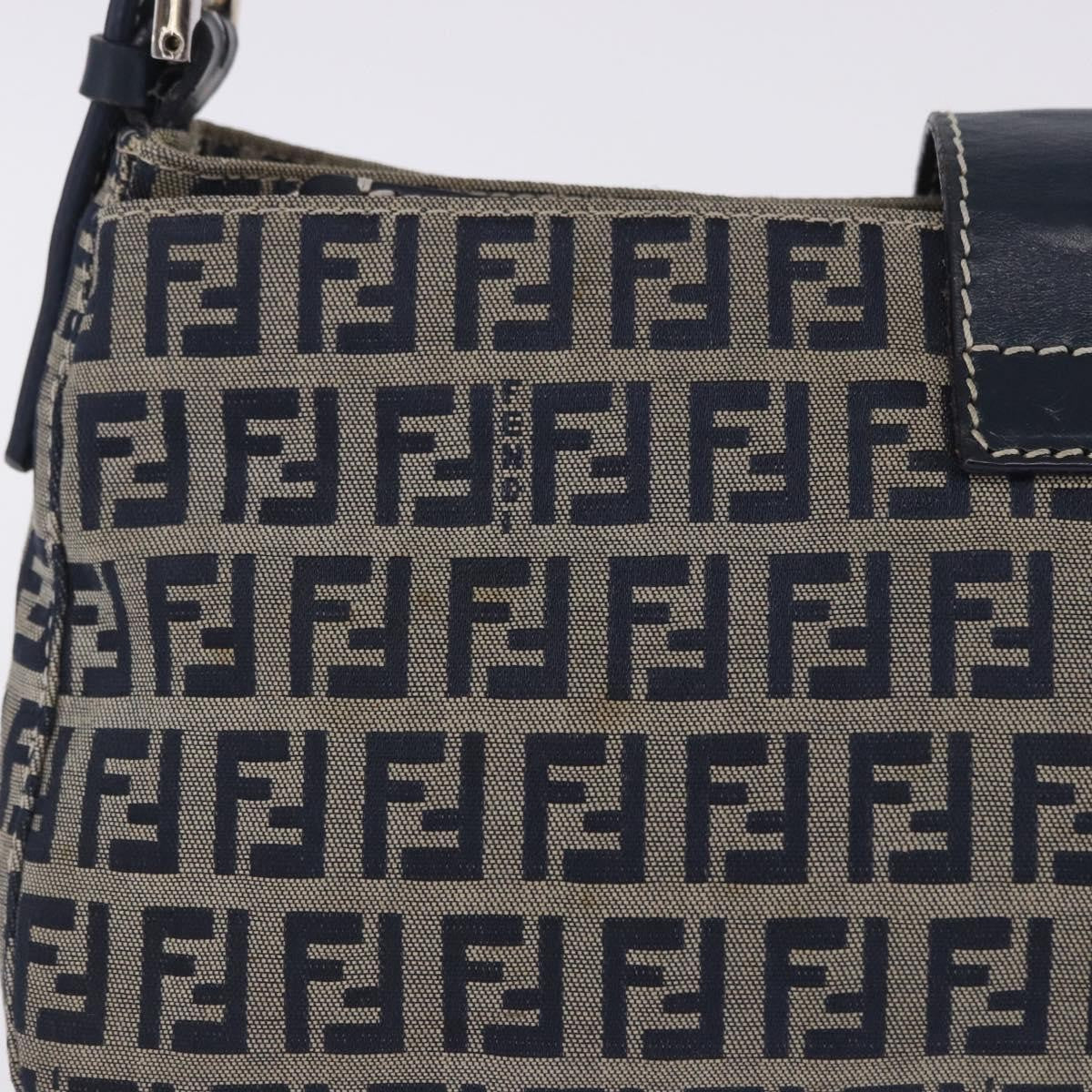 Fendi Baguette Zucca Canvas Navy Canvas Handbag (Pre-Owned)