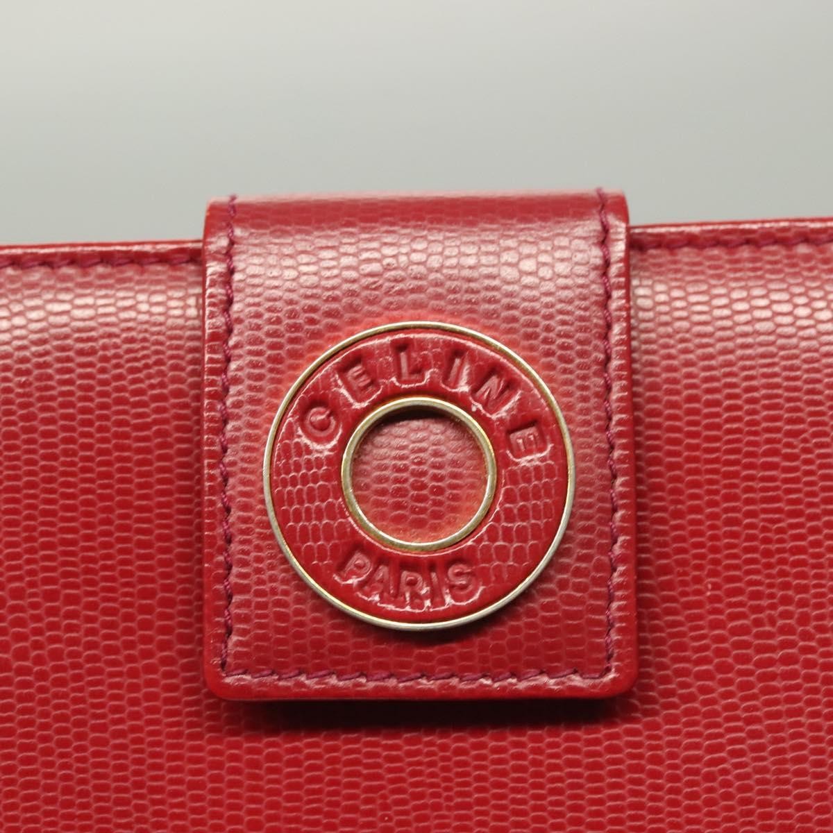 Celine Circle Logo Compact Leather Red Leather Wallets Accessory (Pre-Owned)