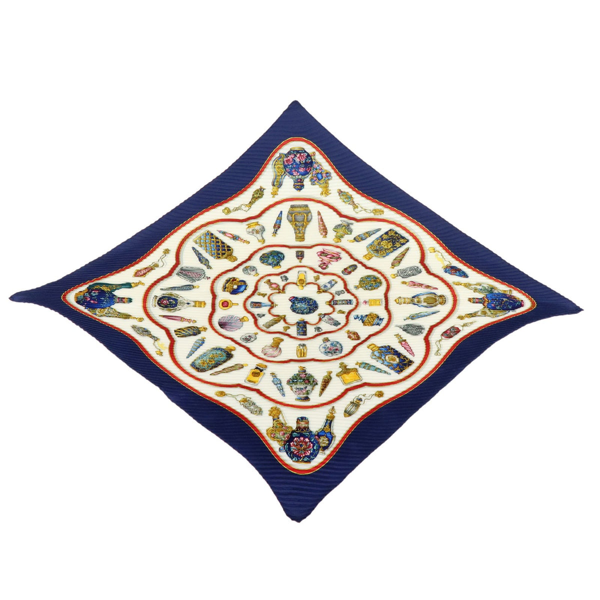 Hermes Carré 90 Pleated Silk Navy Silk Scarve & Shawl Accessory (Pre-Owned)