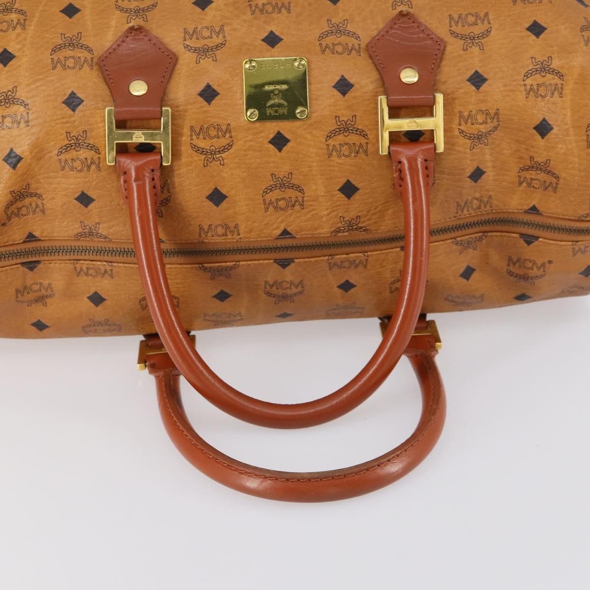 MCM Vicetos Logogram Boston Brown Canvas Travel Bag Bag (Pre-Owned)