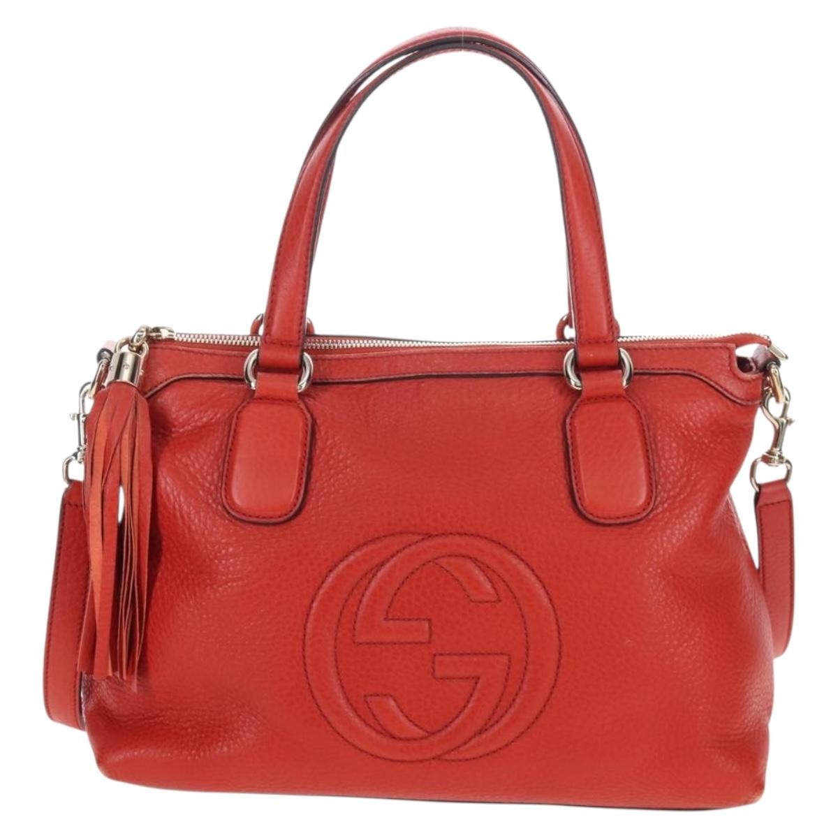 Gucci Soho Convertible Soft Top Handle Leather Orange Leather Handbag (Pre-Owned)