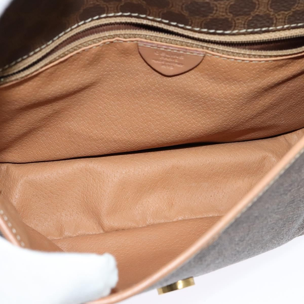 Celine Vintage Macadam Circle Logo Canvas And Leather Brown Canvas Shoulder Bag Bag (Pre-Owned)