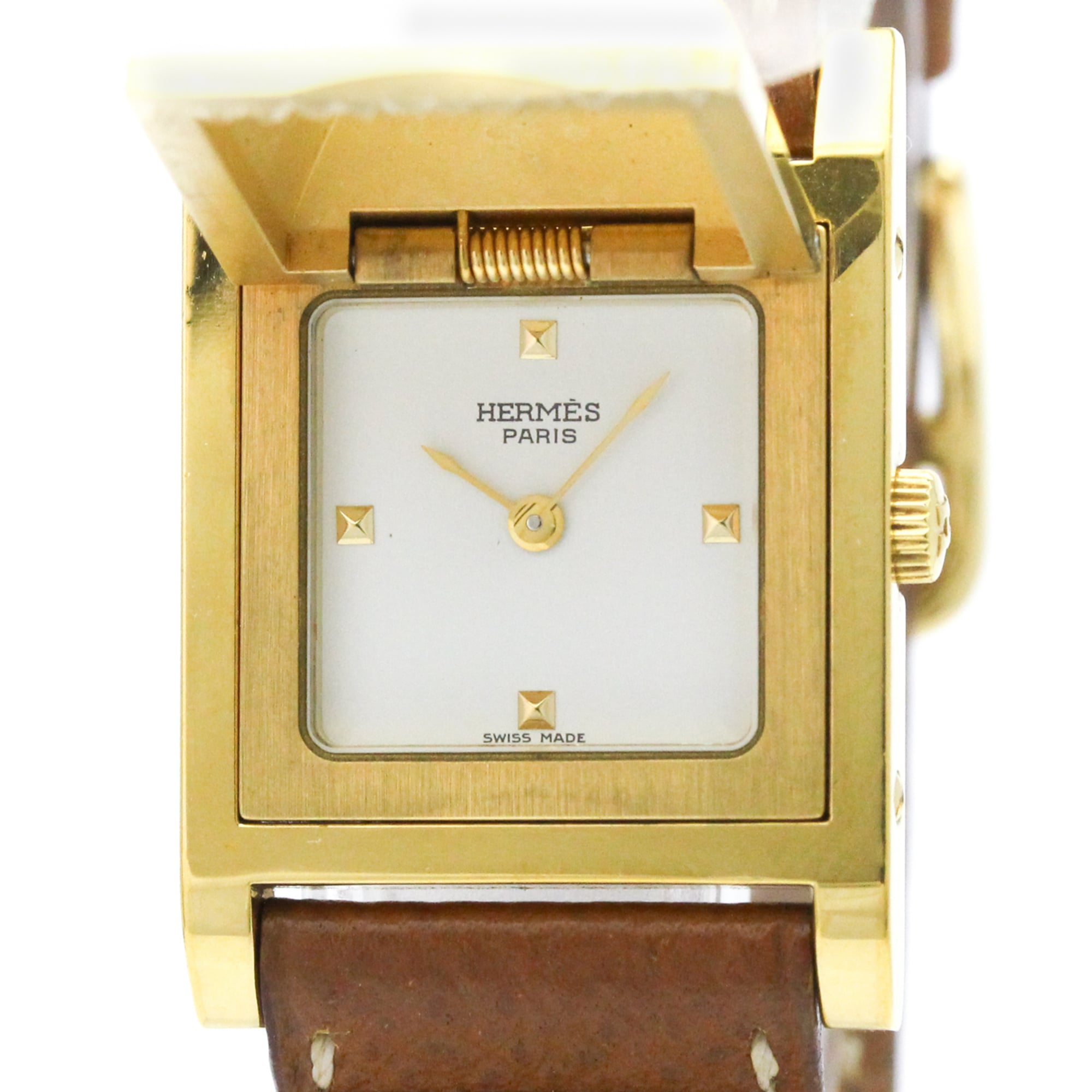 Hermes Medor Quartz Plated Metal And Leather Watch (Pre-Owned)