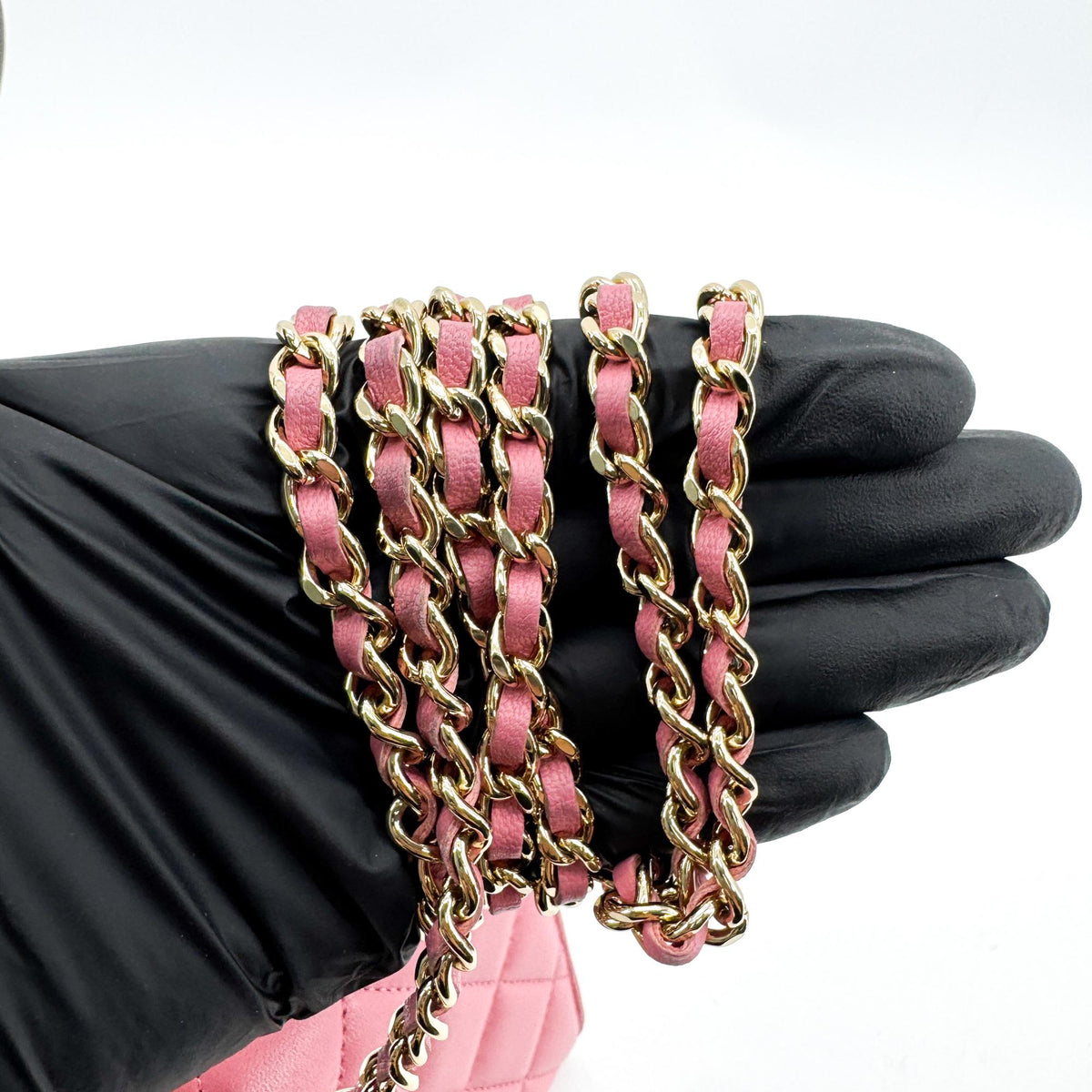 Chanel Square Classic Flap Top Handle Clutch With Chain Quilted Lambskin Pink Leather Clutche & Pouche Bag (Pre-Owned)