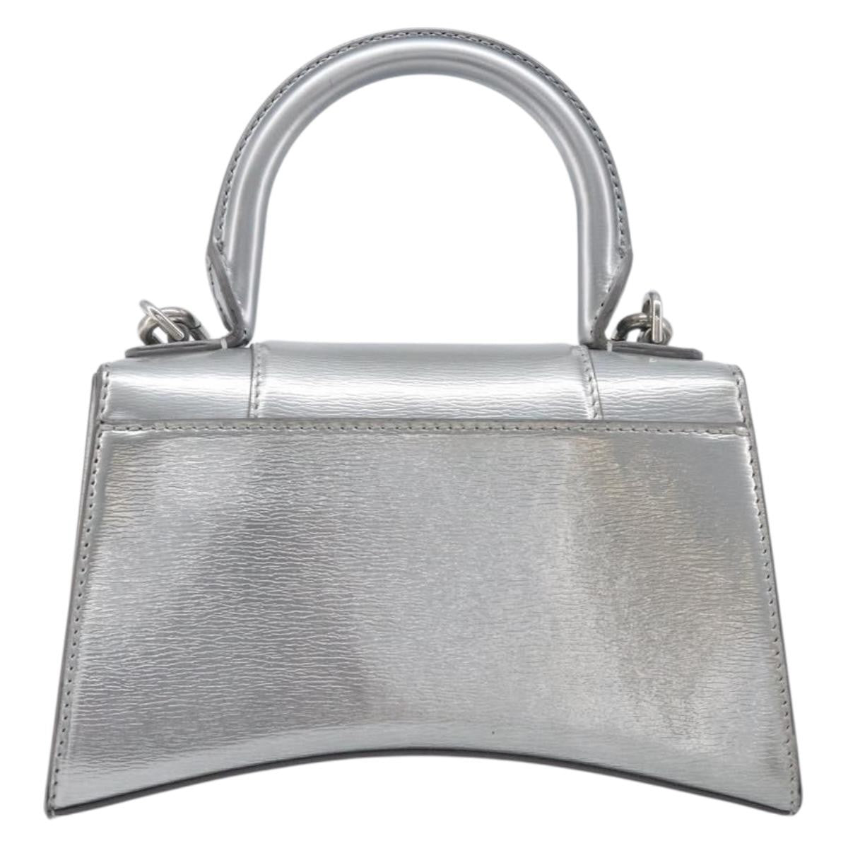 Balenciaga Hourglass Top Handle Leather Silver Leather Handbag (Pre-Owned)