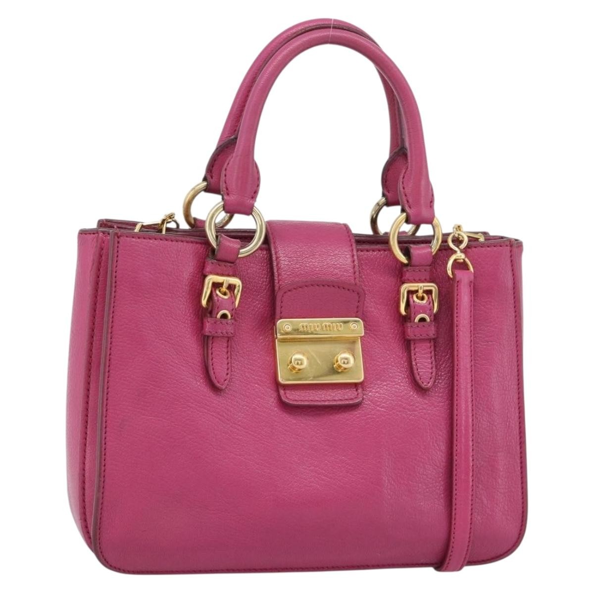 Miu Miu Madras Convertible Lock Leather Pink Leather Tote Bag Bag (Pre-Owned)