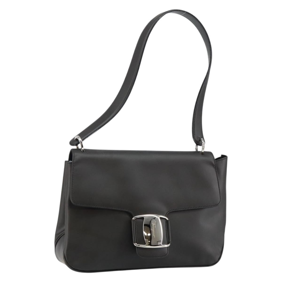 Salvatore Ferragamo Vala Leather Black Leather Bag (Pre-Owned)