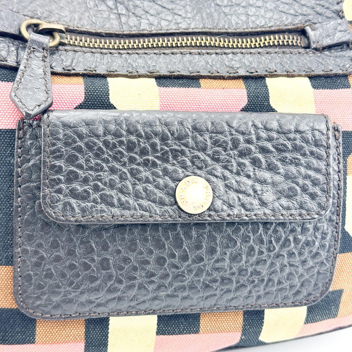 Prada Shoulder Canvas And Leather Black Canvas Shoulder Bag Bag (Pre-Owned)