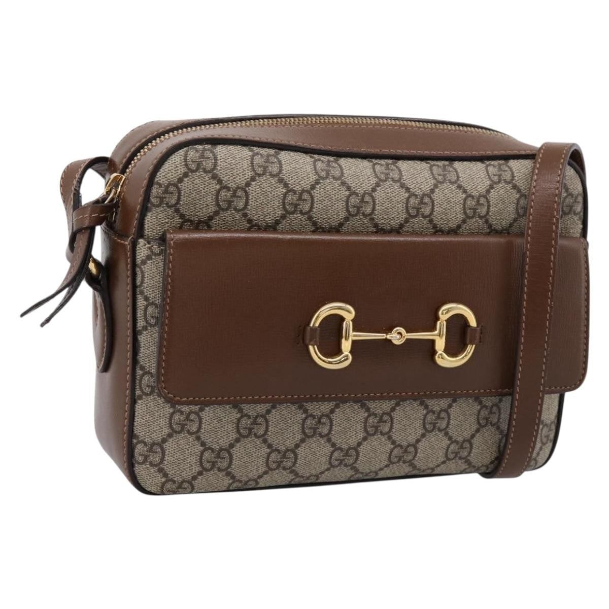 Gucci Horsebit 1955 Flap Pocket Camera Gg Coated Canvas And Leather Beige Canvas Shoulder Bag Bag (Pre-Owned)