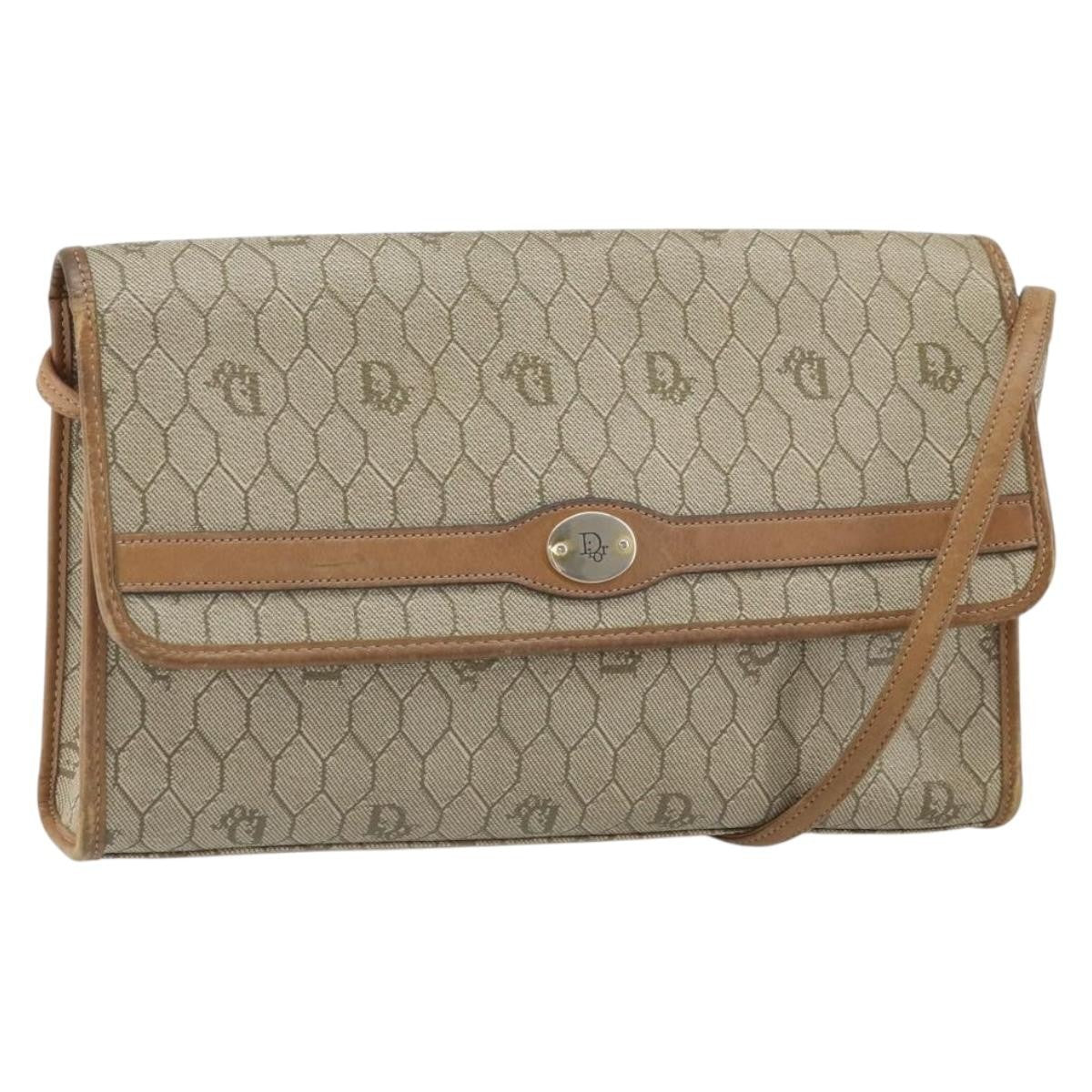 Christian Dior Vintage Honeycomb Canvas And Leather Beige Canvas Shoulder Bag Bag (Pre-Owned)