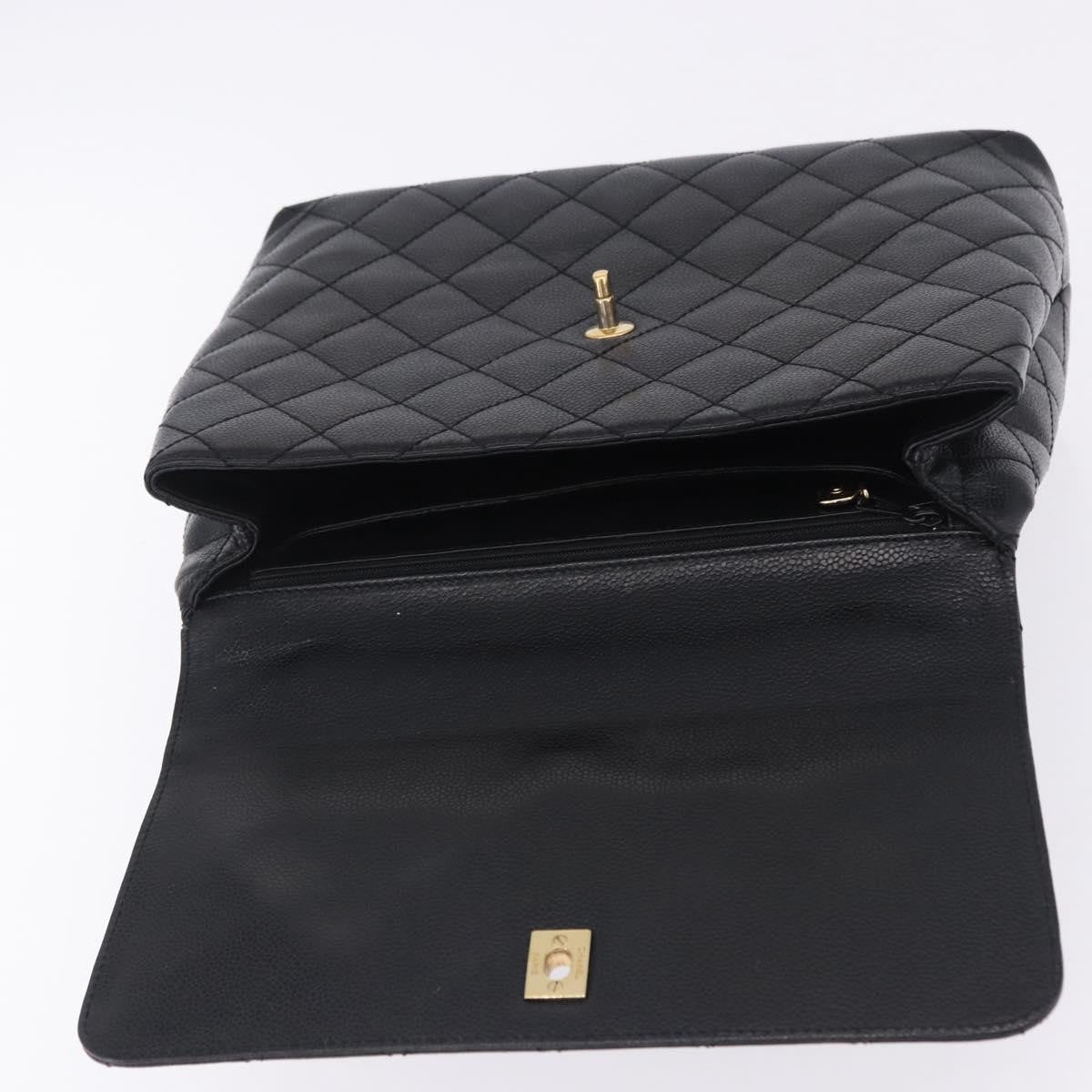 Chanel Coco Top Handle Quilted Caviar With Lizard Black Leather Handbag (Pre-Owned)