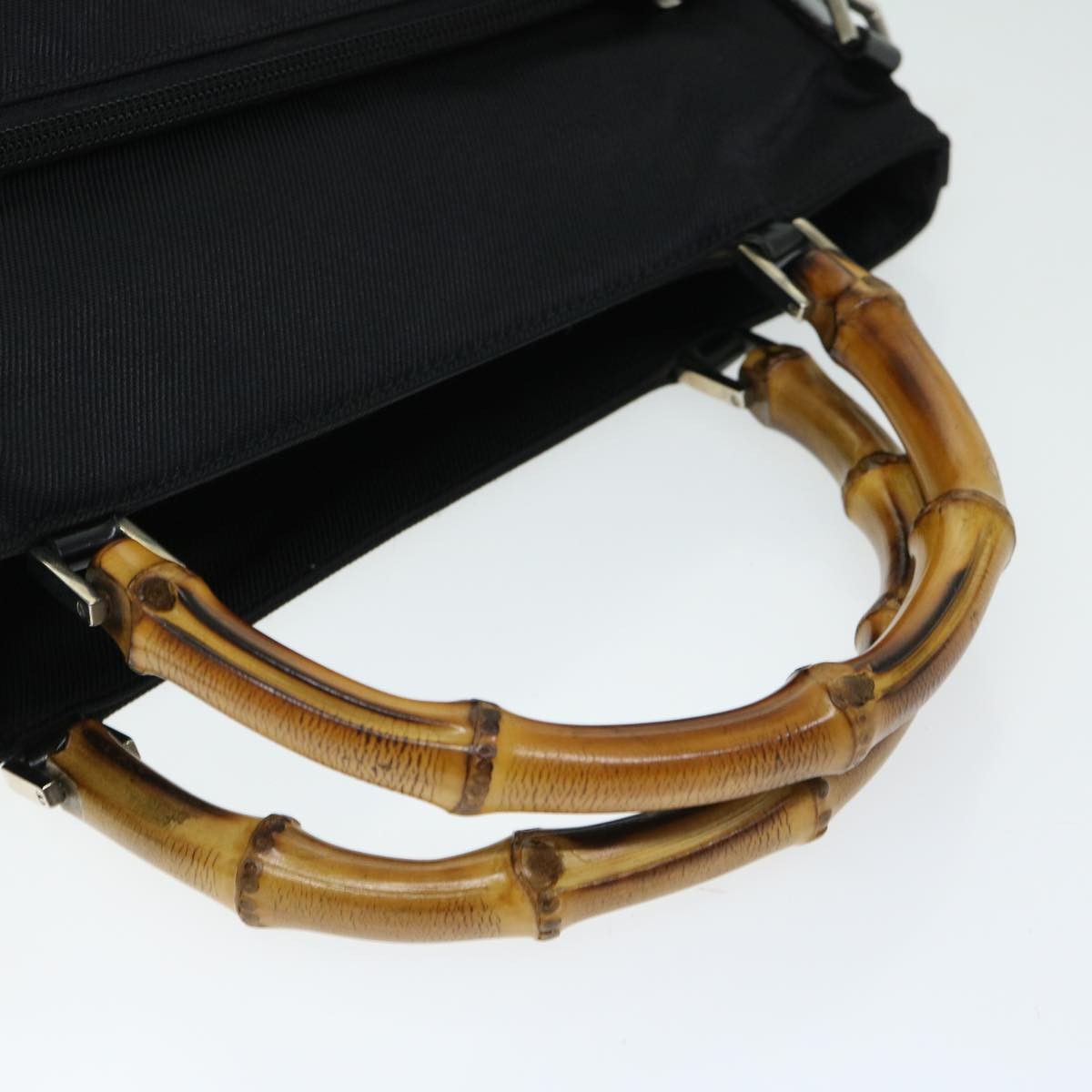 Gucci Vintage Bamboo Handle Nylon Black Nylon Tote Bag Bag (Pre-Owned)