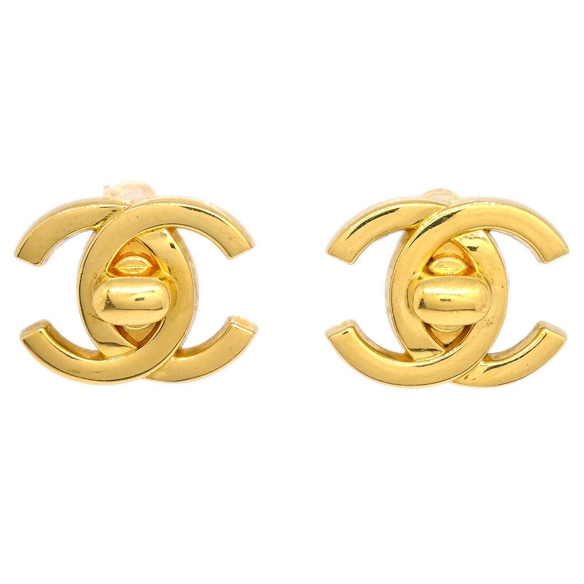 Chanel Cc Turnlock Clip-On Metal Gold Gold_Plated Earrings Jewelry (Pre-Owned)