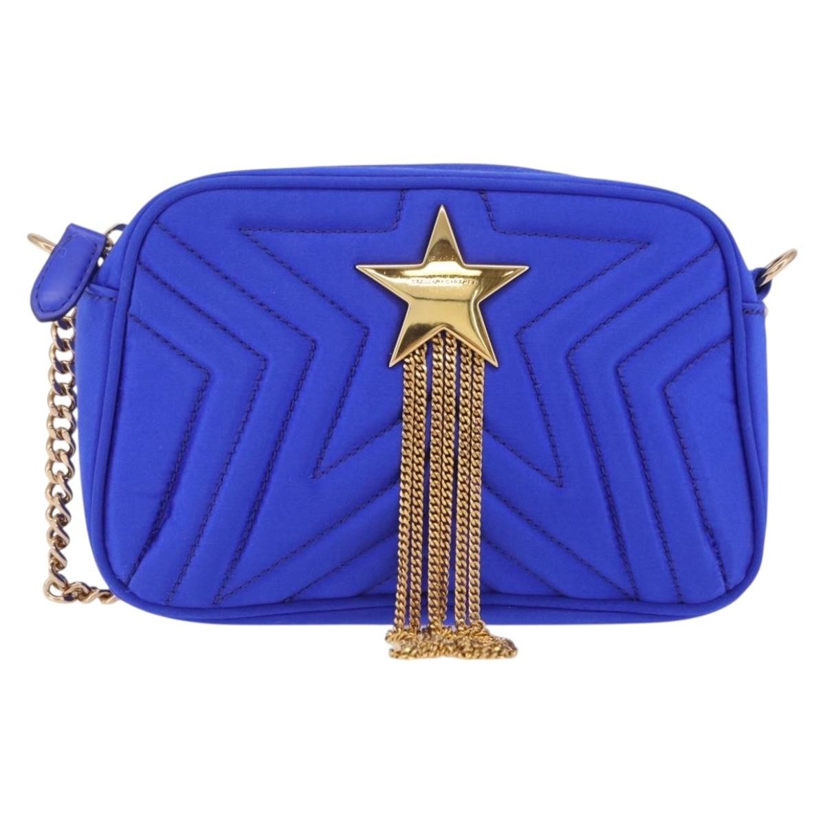 Stella Mccartney Stella Star Camera Quilted Satin Blue Satin Handbag (Pre-Owned)