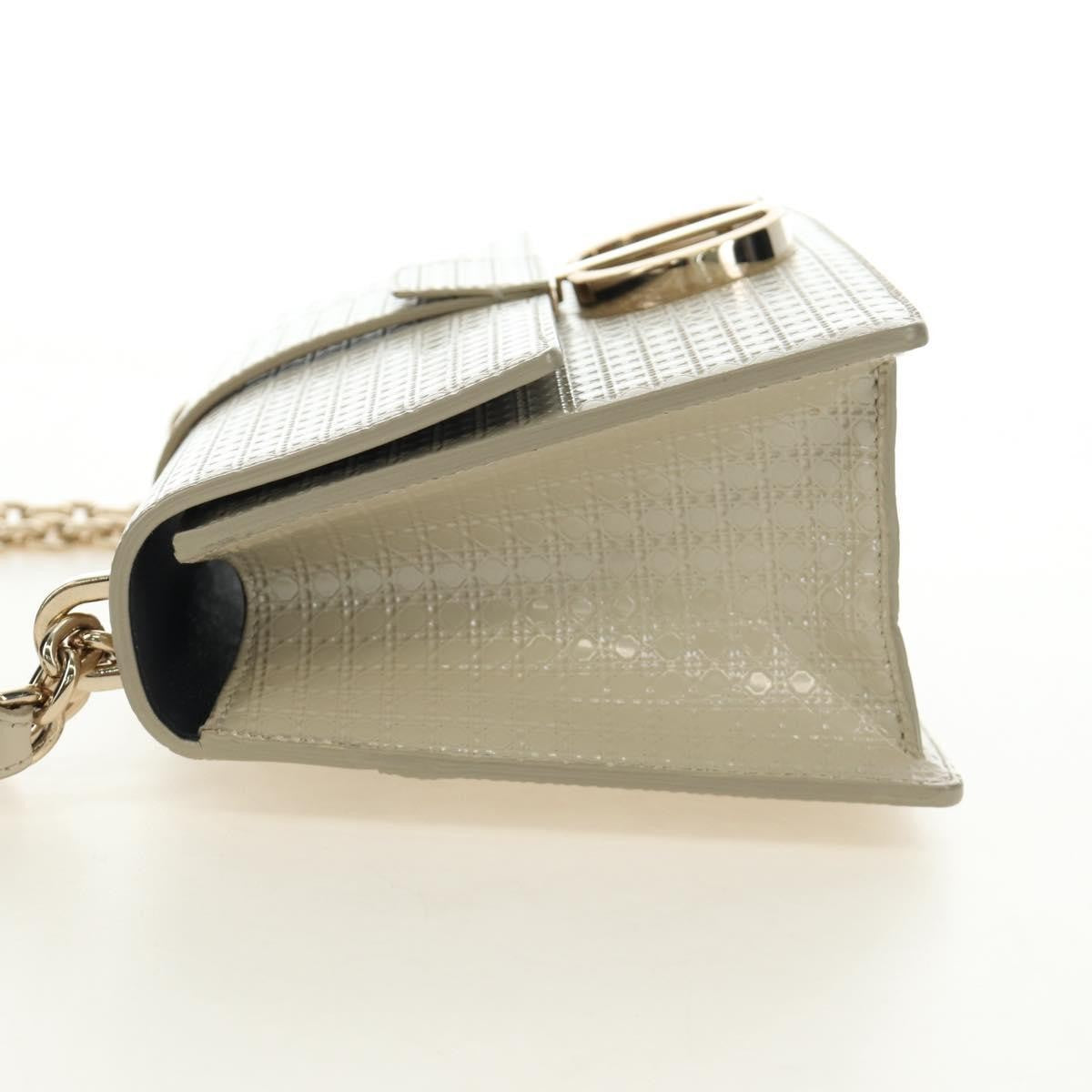 Christian Dior 30 Montaigne Chain Flap Micro Cannage Metallic Calfskin Beige Patent_Leather Shoulder Bag Bag (Pre-Owned)