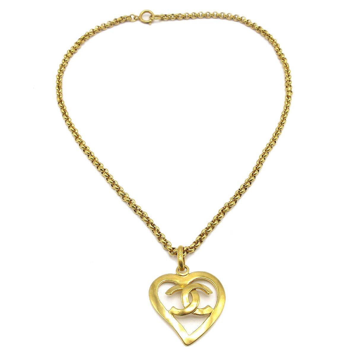 Chanel Cc Heart Pendant Metal Gold Gold_Plated Necklace Jewelry (Pre-Owned)