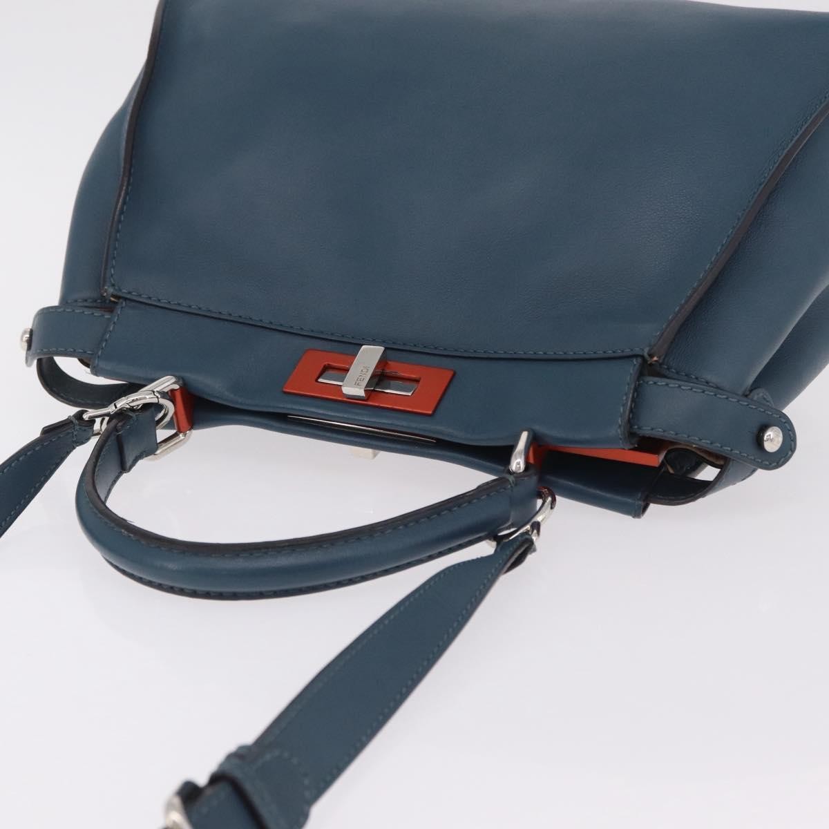 Fendi Peekaboo Ruffled Leather Blue Leather Handbag (Pre-Owned)