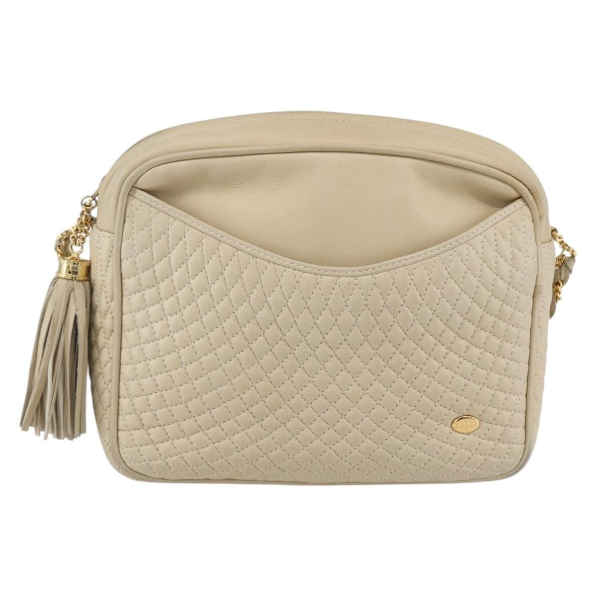Bally Vintage Quilted Leather Ecru Leather Shoulder Bag Bag (Pre-Owned)