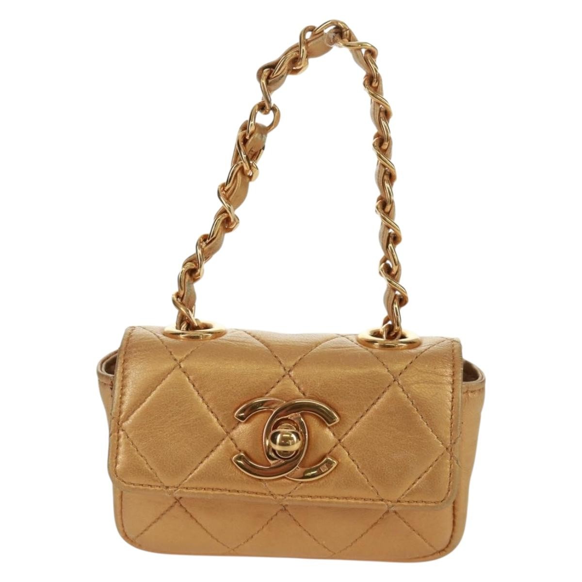 Chanel Classic Flap Charm Chain Belt Quilted Caviar Gold Leather Handbag (Pre-Owned)
