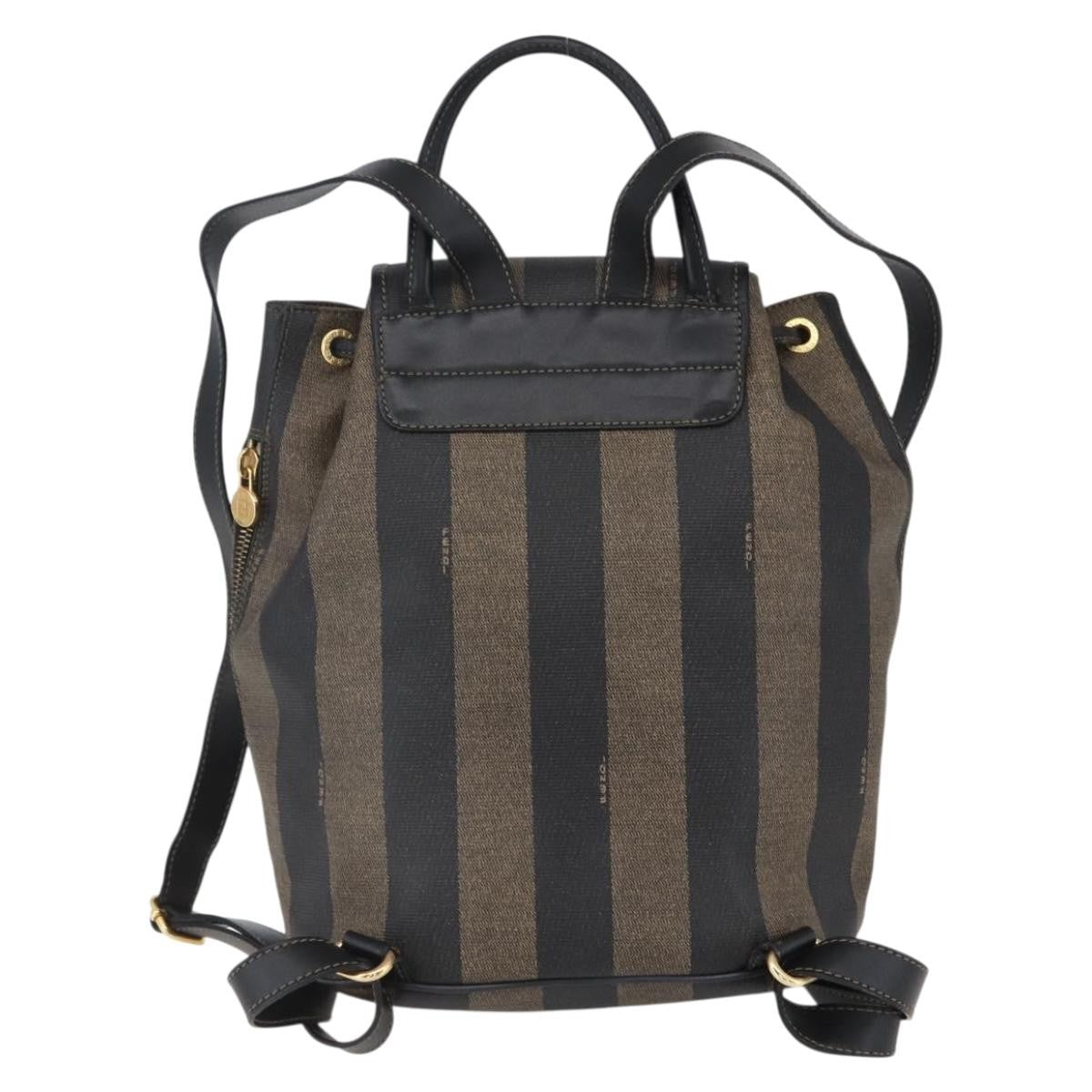 Fendi Vintage Pequin Logo Coated Canvas Brown Canvas Backpack Bag (Pre-Owned)