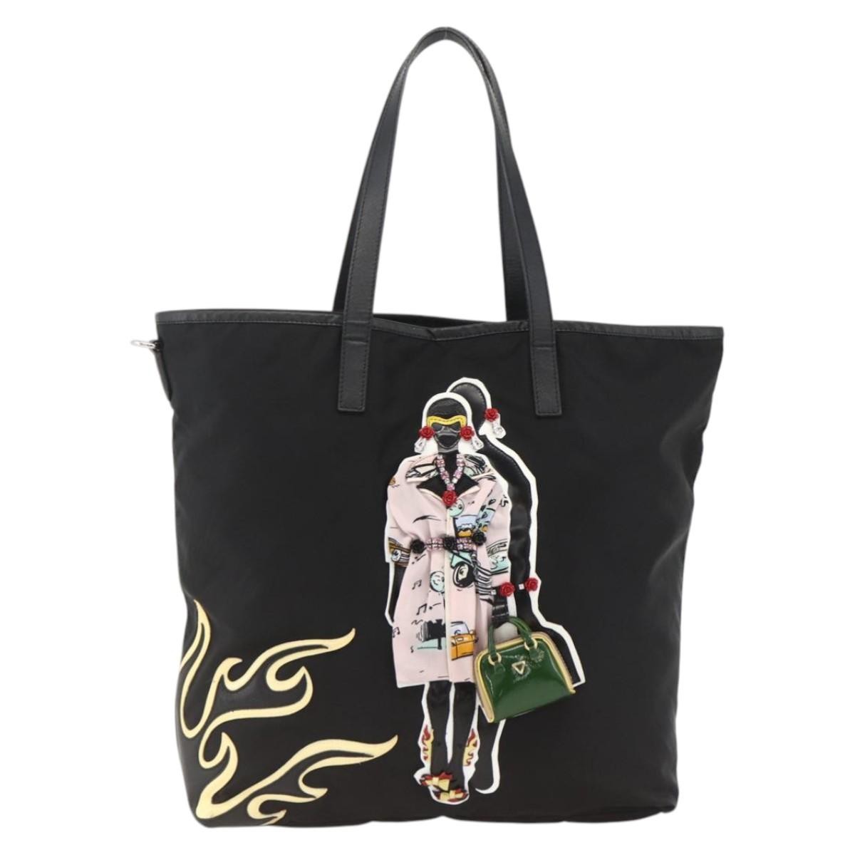 Prada Zip Tote Tessuto Black Nylon Tote Bag Bag (Pre-Owned)