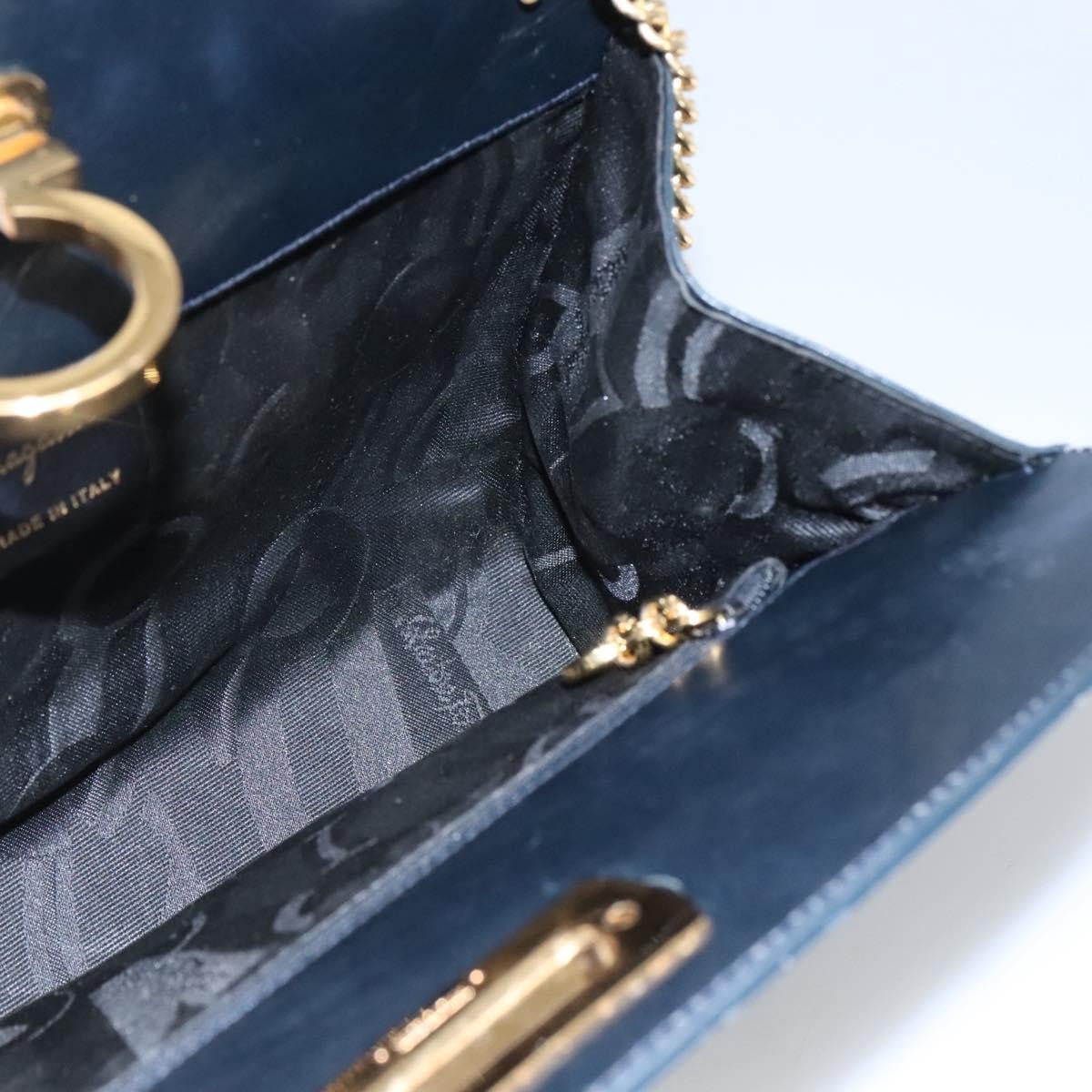 Salvatore Ferragamo Vintage Gancini Chain Leather Navy Leather Shoulder Bag Bag (Pre-Owned)