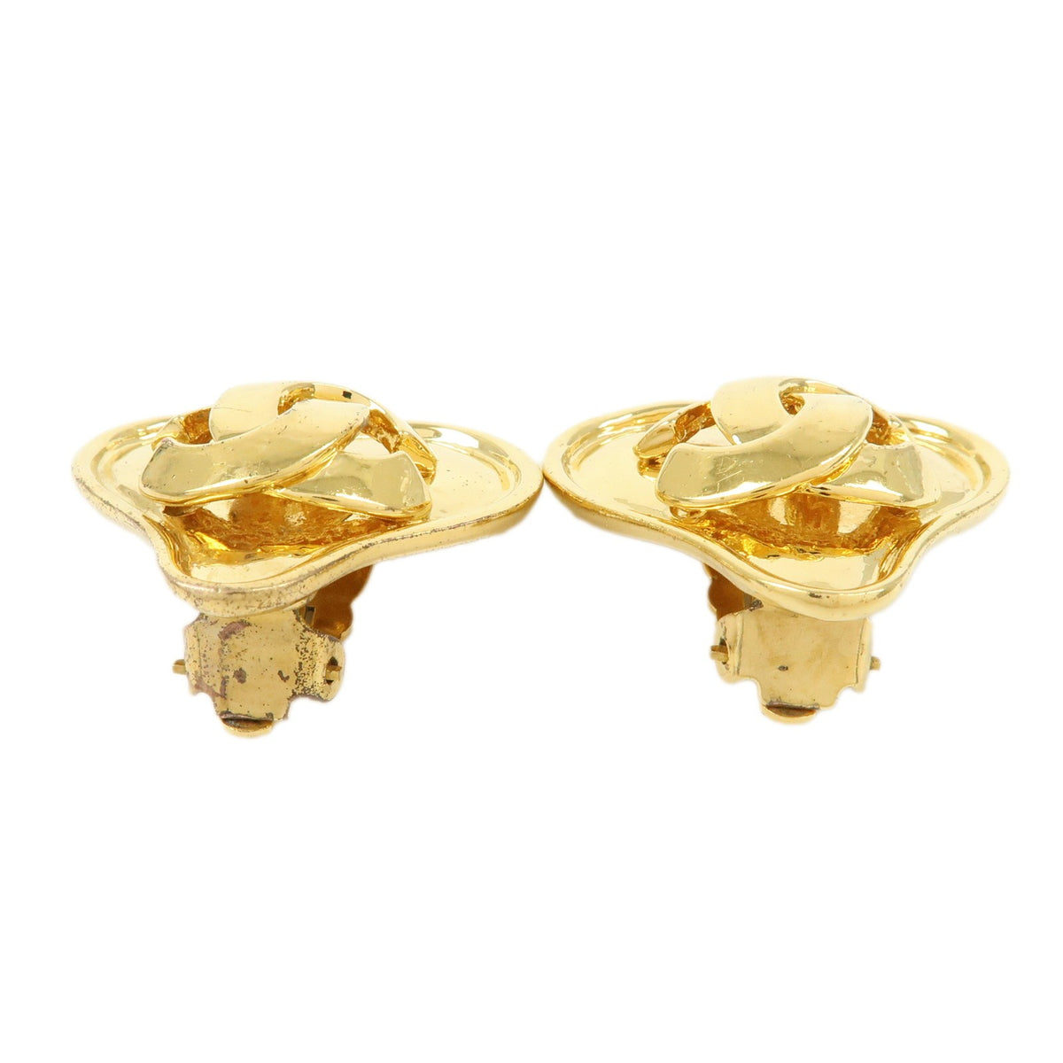Chanel Vintage Cc Heart Clip-On Metal Gold Gold_Plated Earrings Jewelry (Pre-Owned)