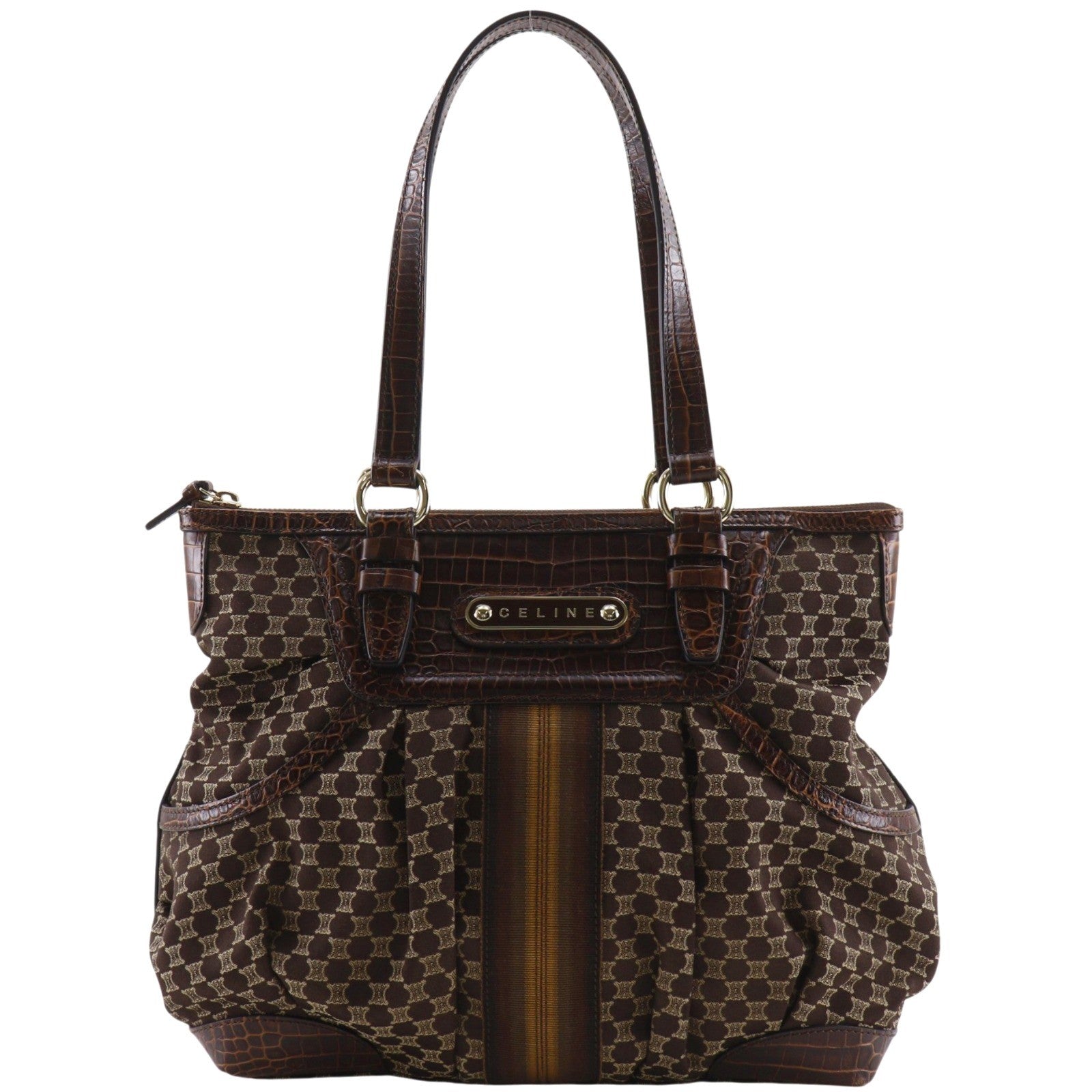 Celine Macadam Macadam With Leather Brown Leather Tote Bag Bag (Pre-Owned)