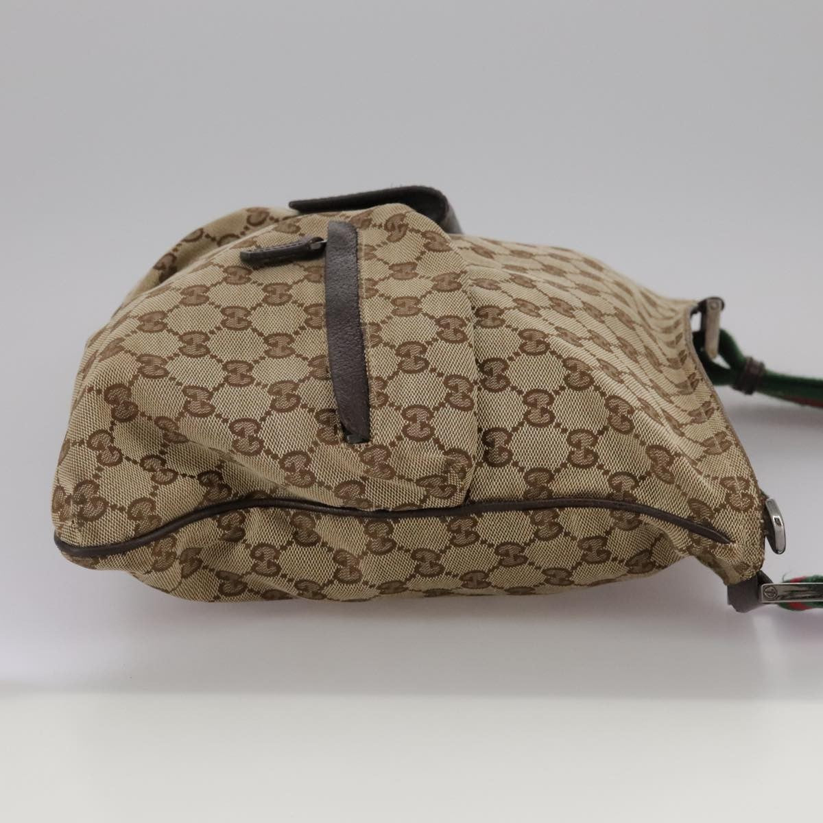 Gucci Double Pocket Web Messenger Gg Canvas And Leather Brown Canvas Shoulder Bag Bag (Pre-Owned)