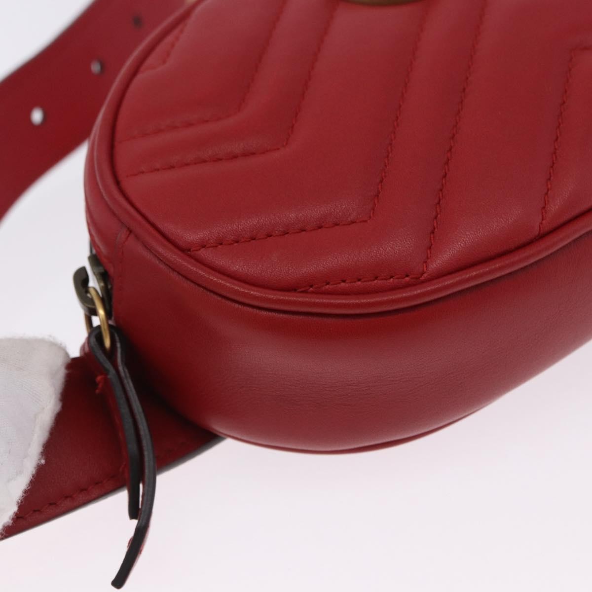 Gucci Gg Marmont Belt Matelasse Leather Red Leather Handbag (Pre-Owned)