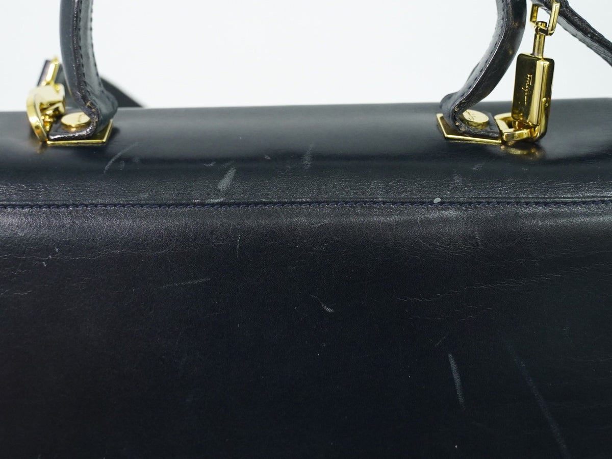 Salvatore Ferragamo Convertible Top Handle Leather Navy Leather Handbag (Pre-Owned)